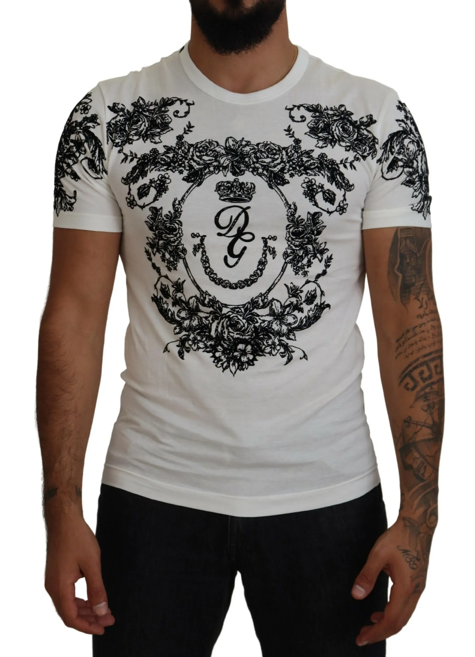 Dolce & Gabbana Men's Elegant Floral Crown Tee