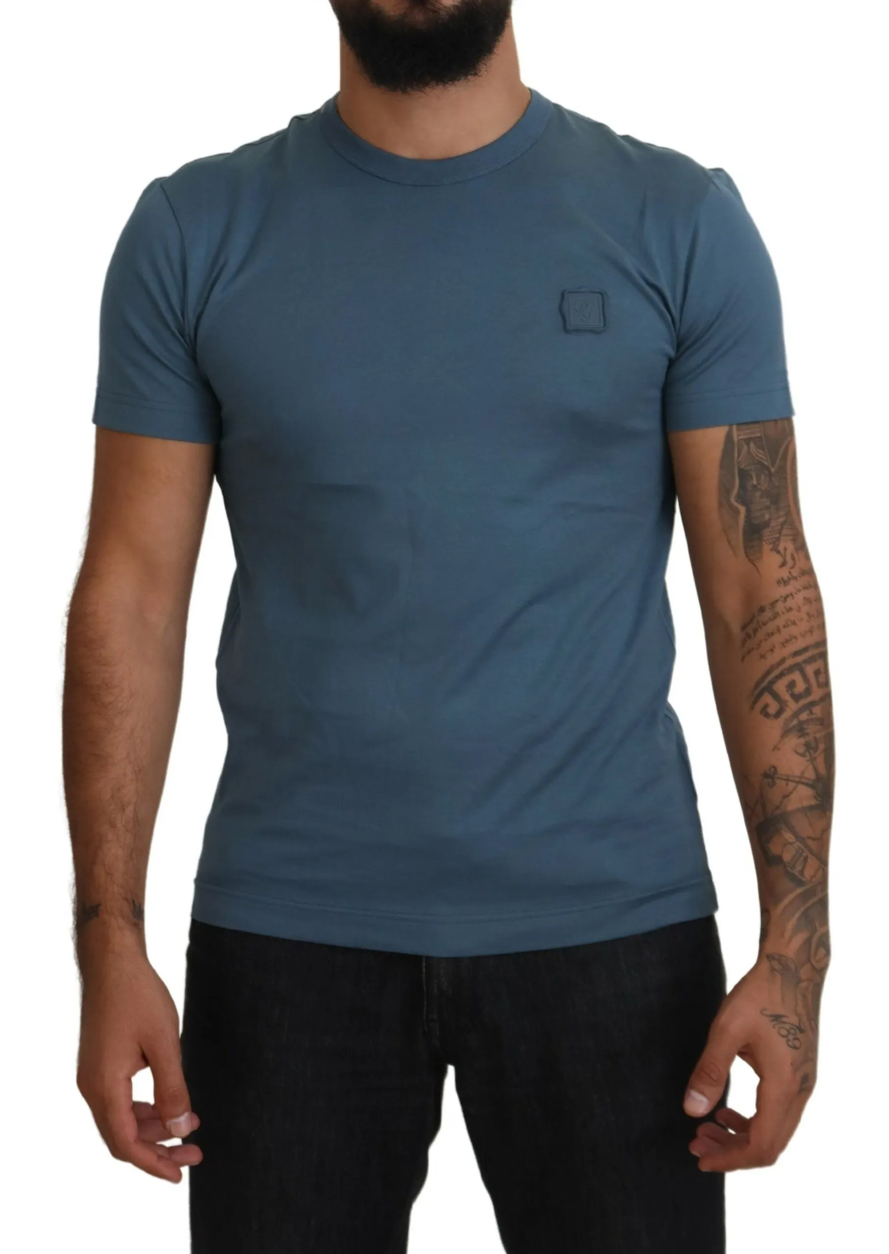 Dolce & Gabbana Men's Elegant Blue Crew Neck Logo Tee