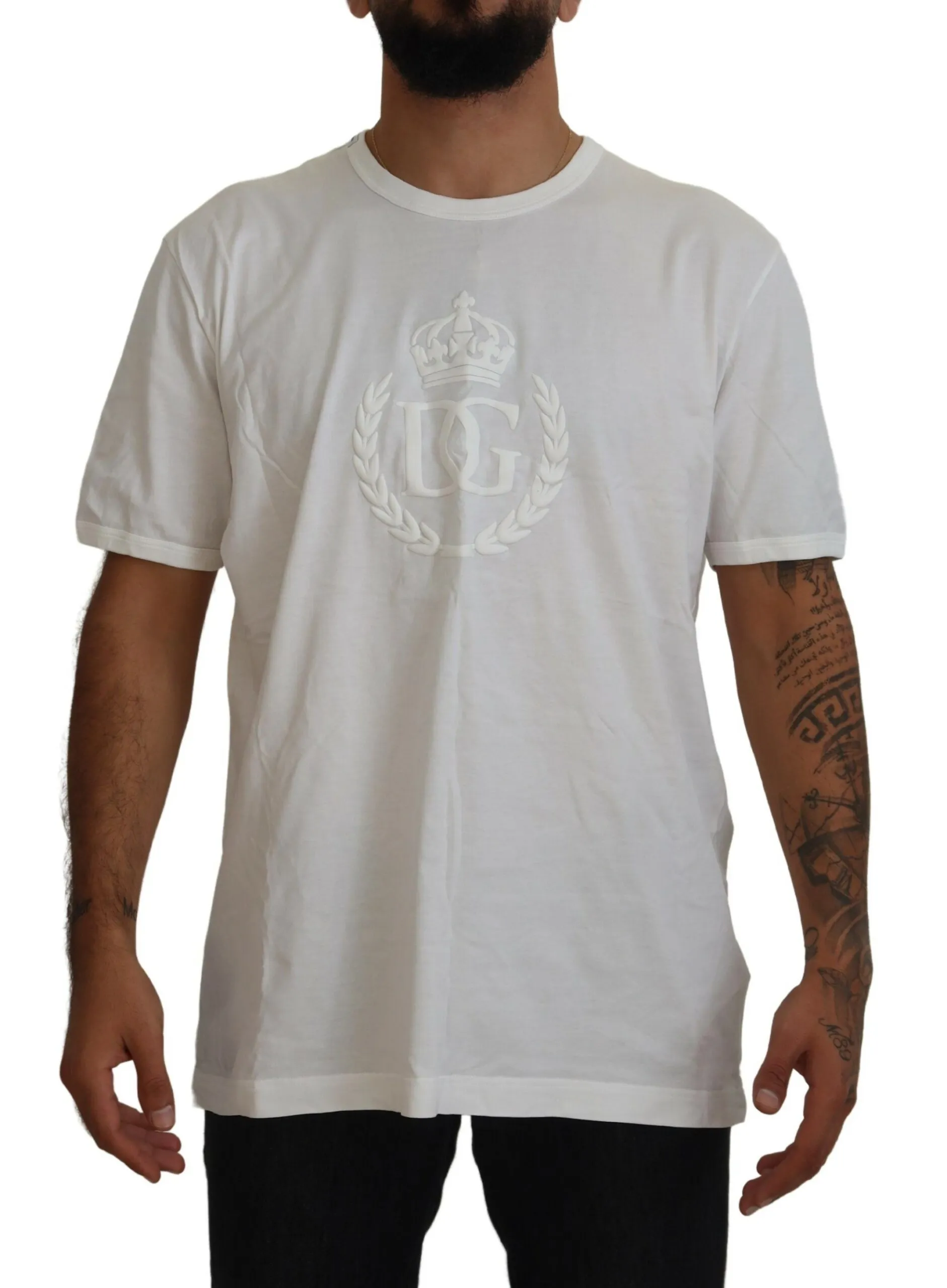 Dolce & Gabbana Men's Elegant White Crew Neck Logo Tee