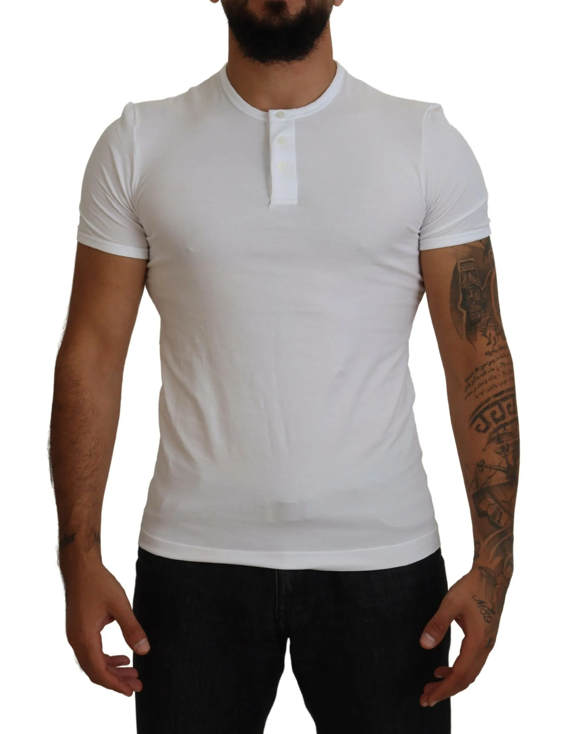 Dolce & Gabbana Men's Elegant White Logo Embroidered T-Shirt