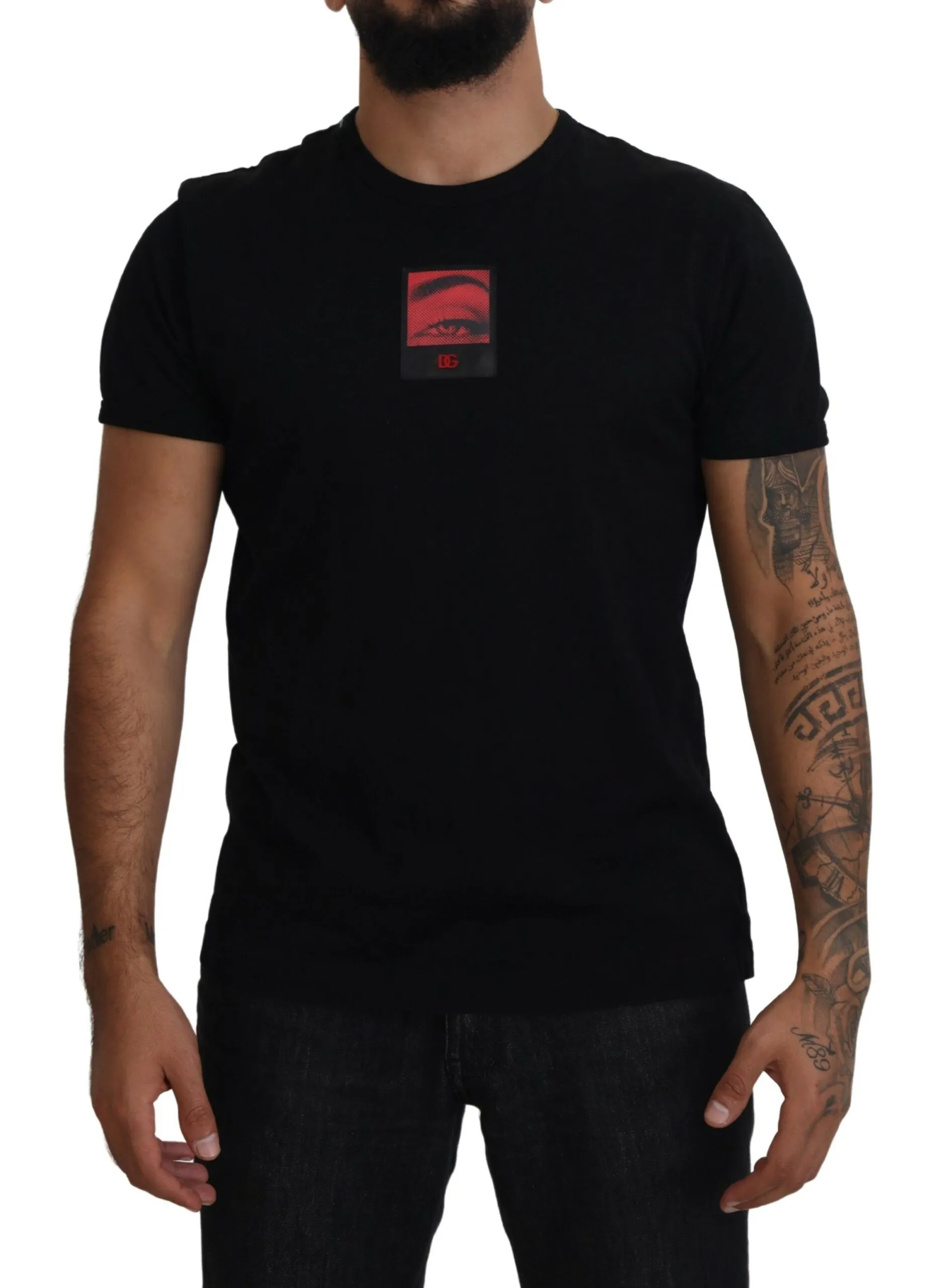Dolce & Gabbana Men's Elegant Black Cotton Crew Neck Tee