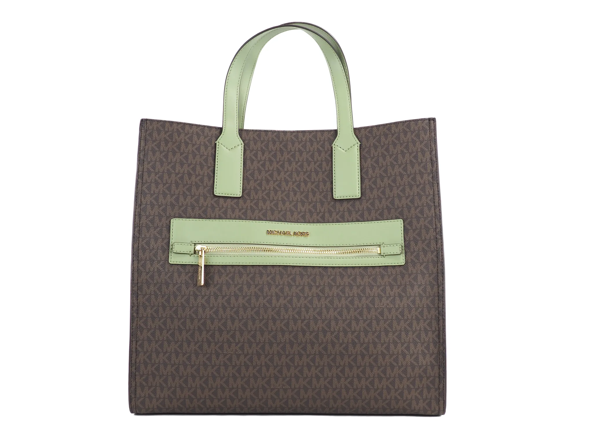 Michael Kors Women's Kenly Large Brown PVC Light Sage North South Tote Computer Handbag