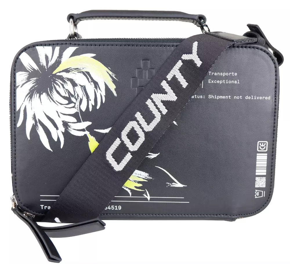 Marcelo Burlon Men's Chic Black Leather Camera Bag with Removable Strap