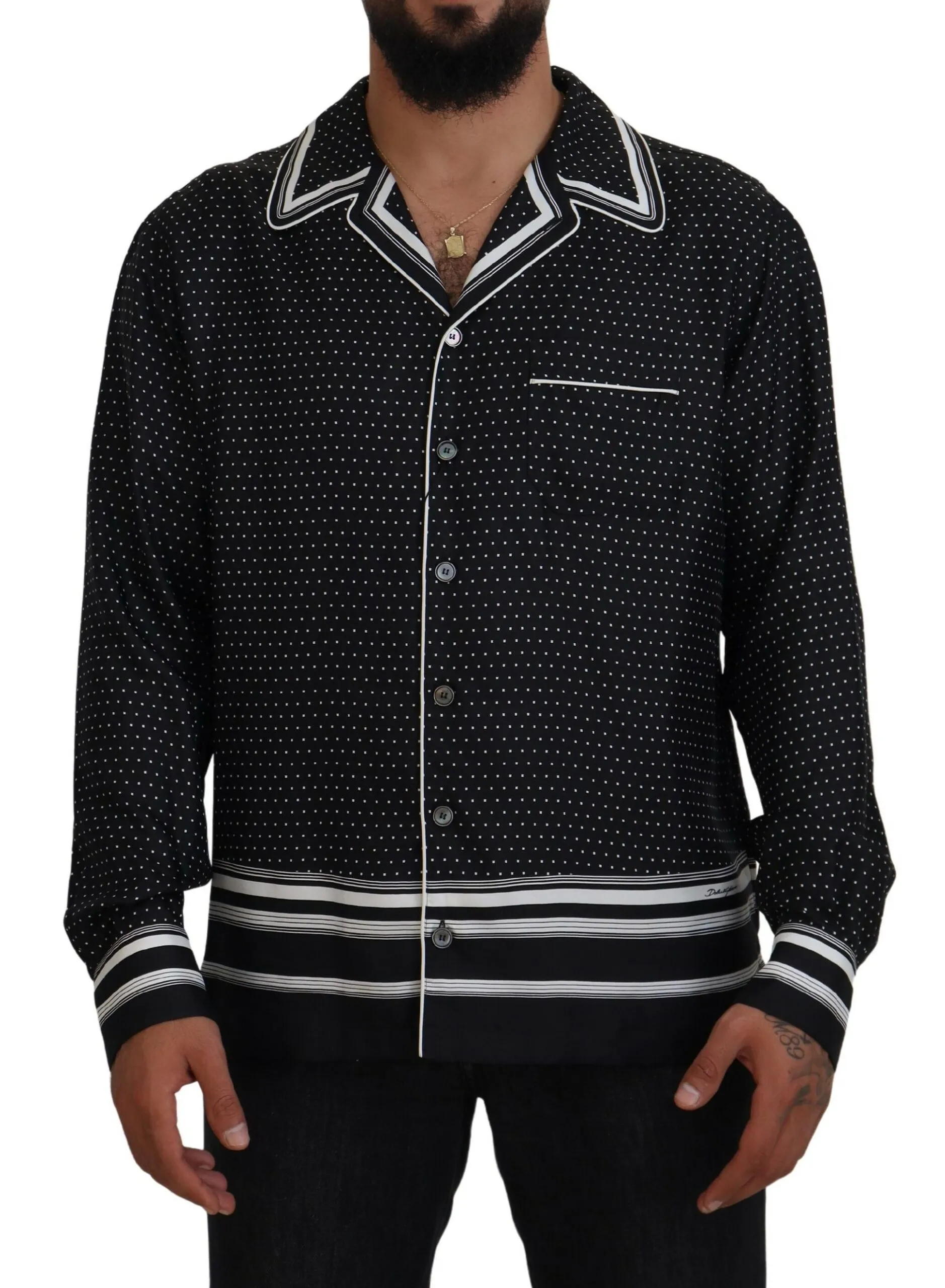 Dolce & Gabbana Men's Elegant Silk Polka Dot Pajama Top