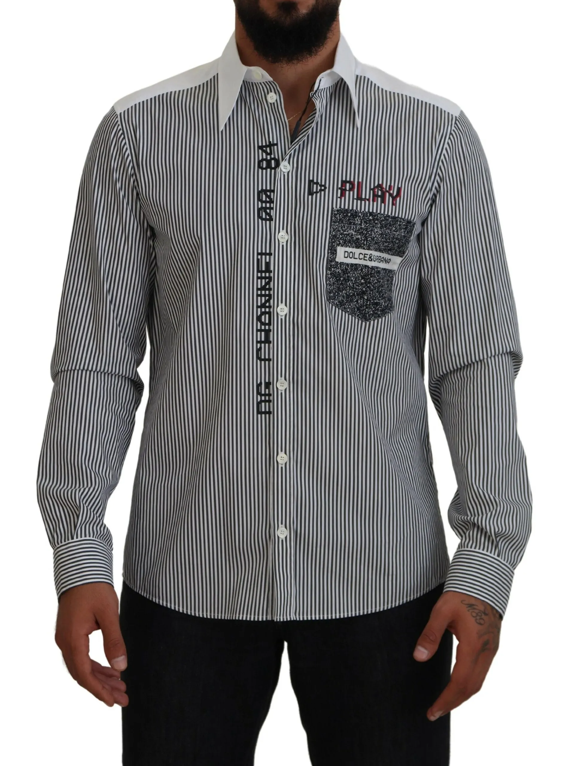 Dolce & Gabbana Men's Classic Black and White Striped Button-Down Shirt