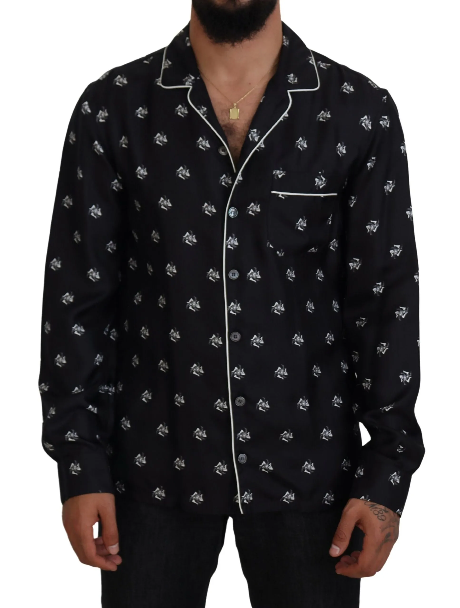 Dolce & Gabbana Men's Exclusive Silk Pajama Top with Classic Print