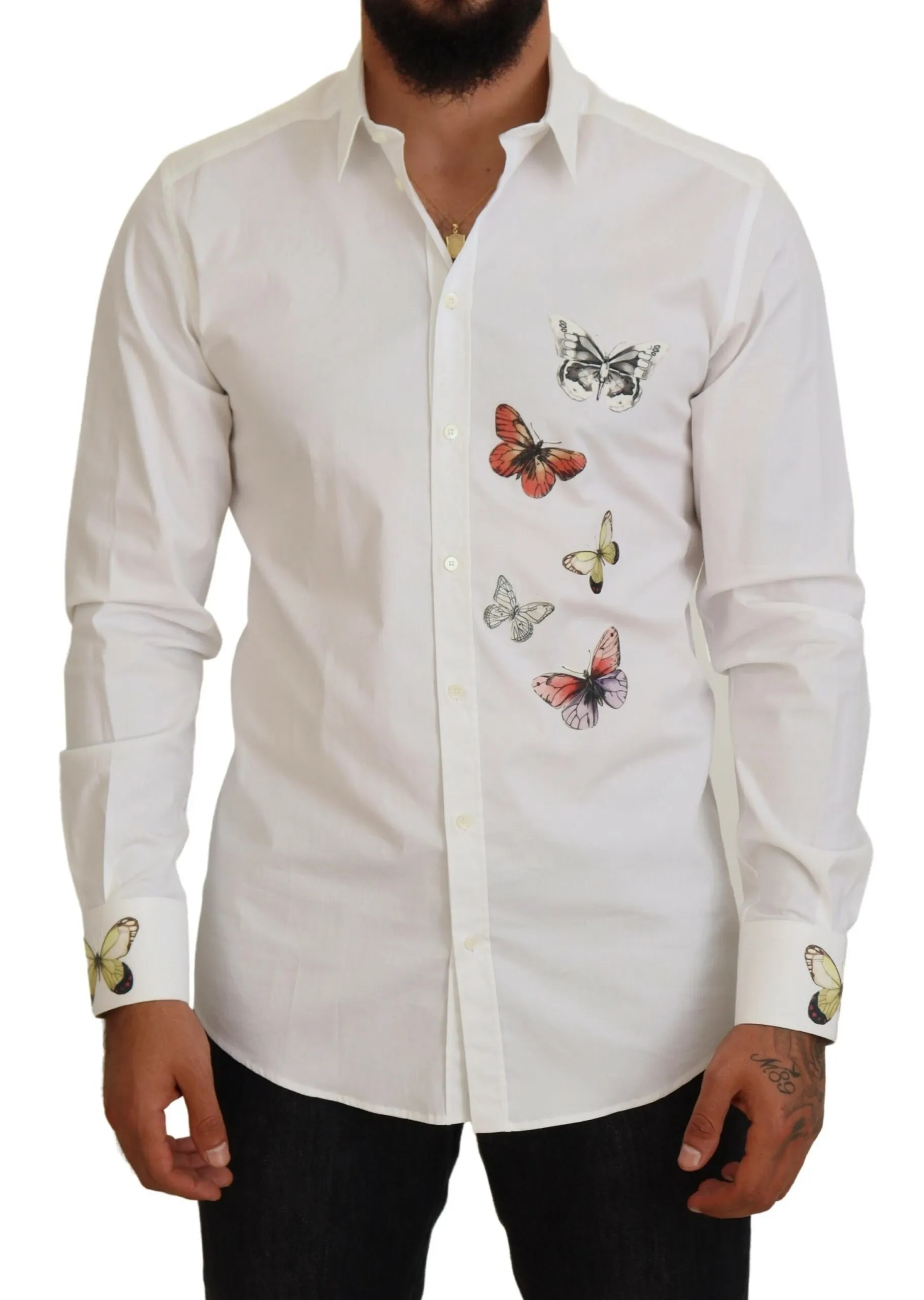 Dolce & Gabbana Men's Elegant Butterfly Print Dress Shirt
