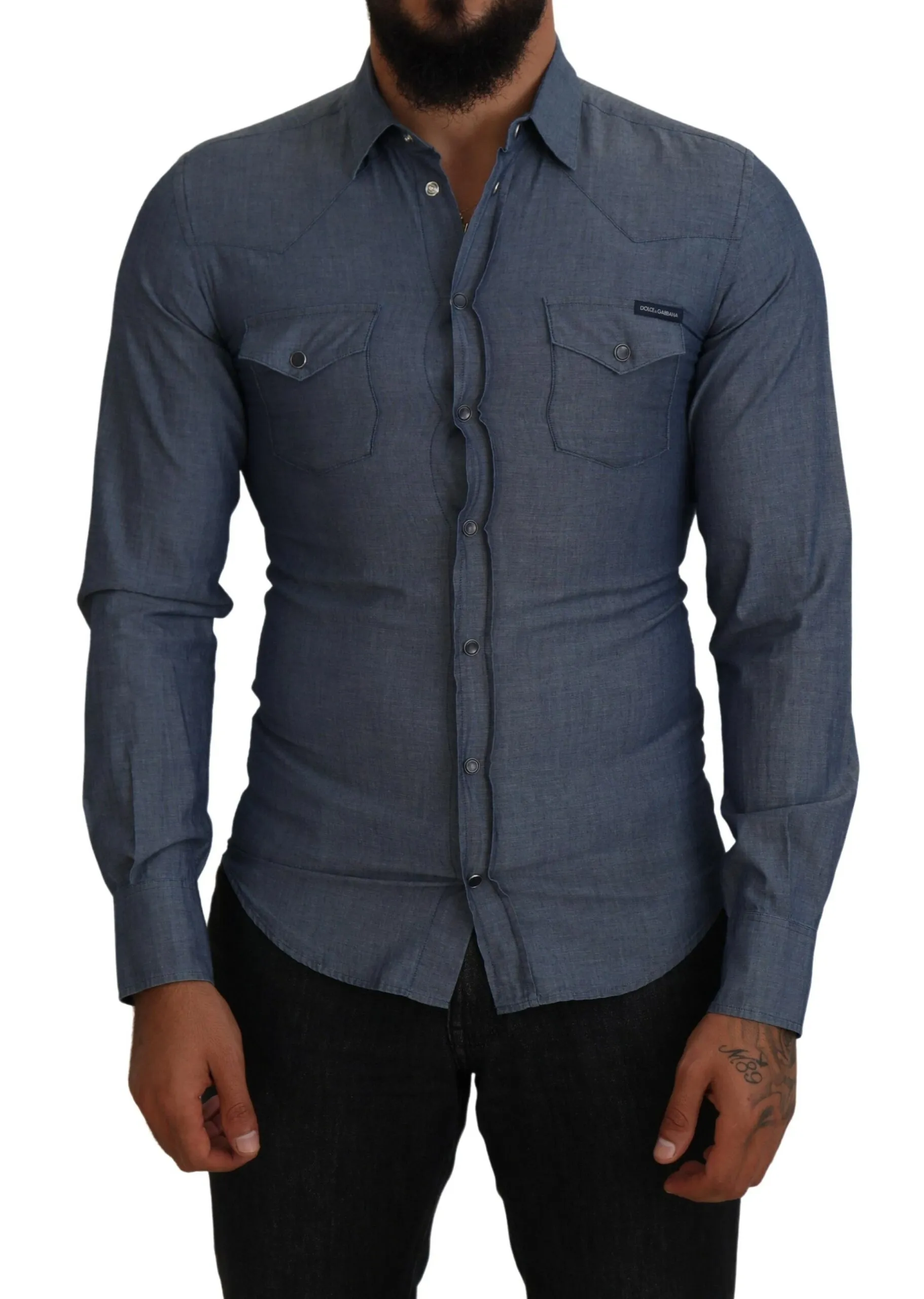 Dolce & Gabbana Men's Elegant Casual Blue Cotton Shirt