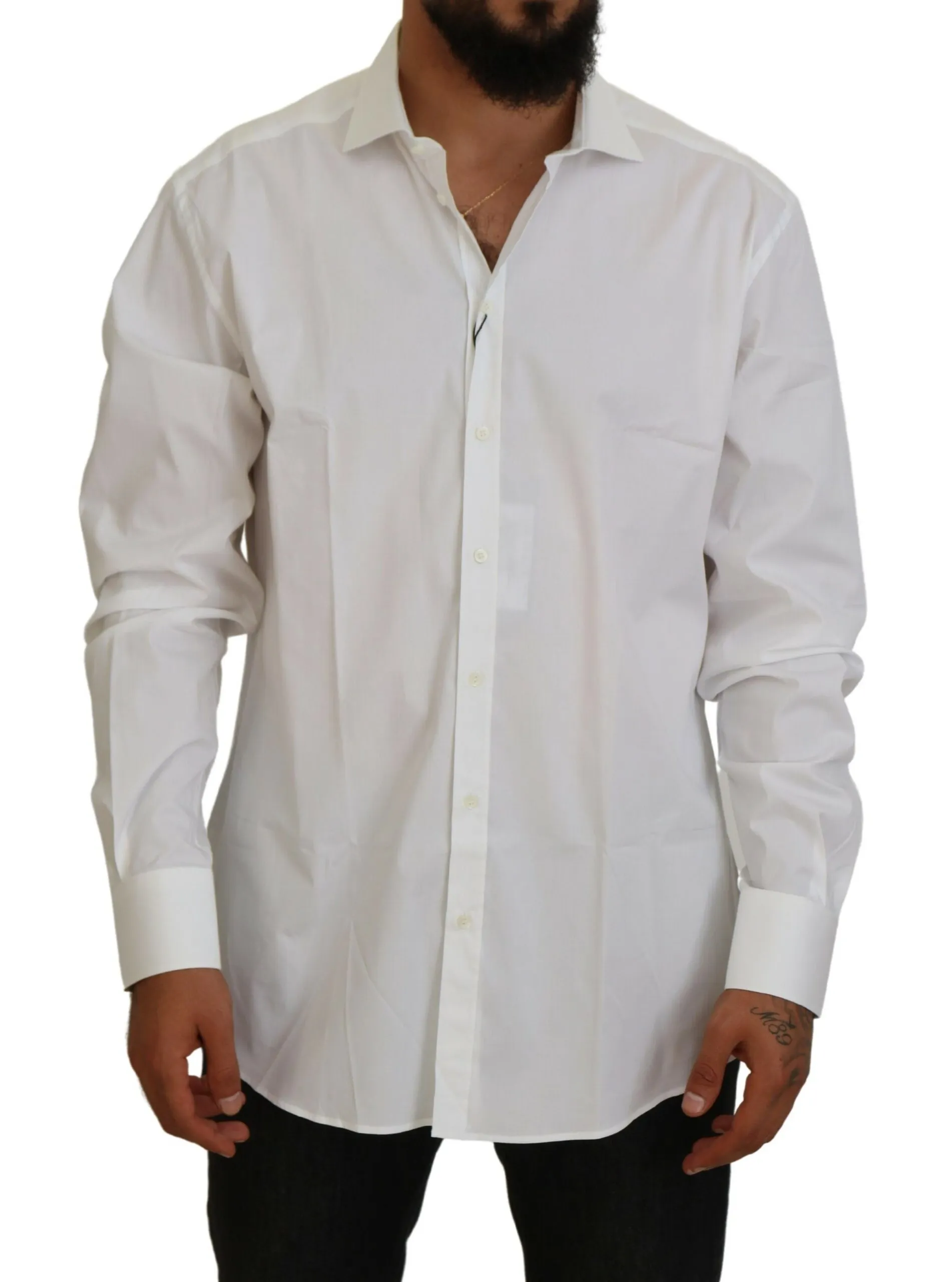 Dolce & Gabbana Men's Elegant White Gold-Embellished Shirt