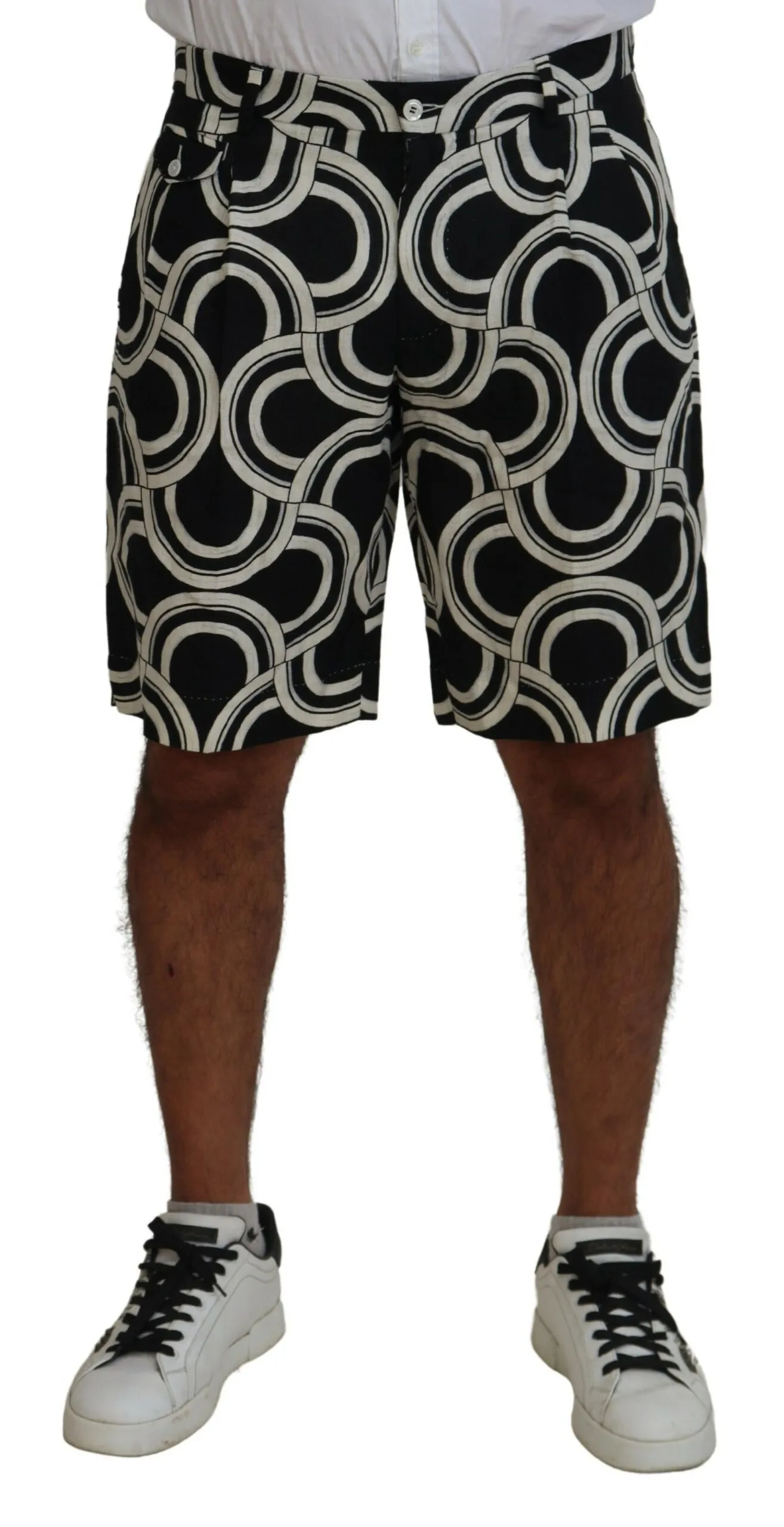 Dolce & Gabbana Men's Chic Black and White Linen Shorts