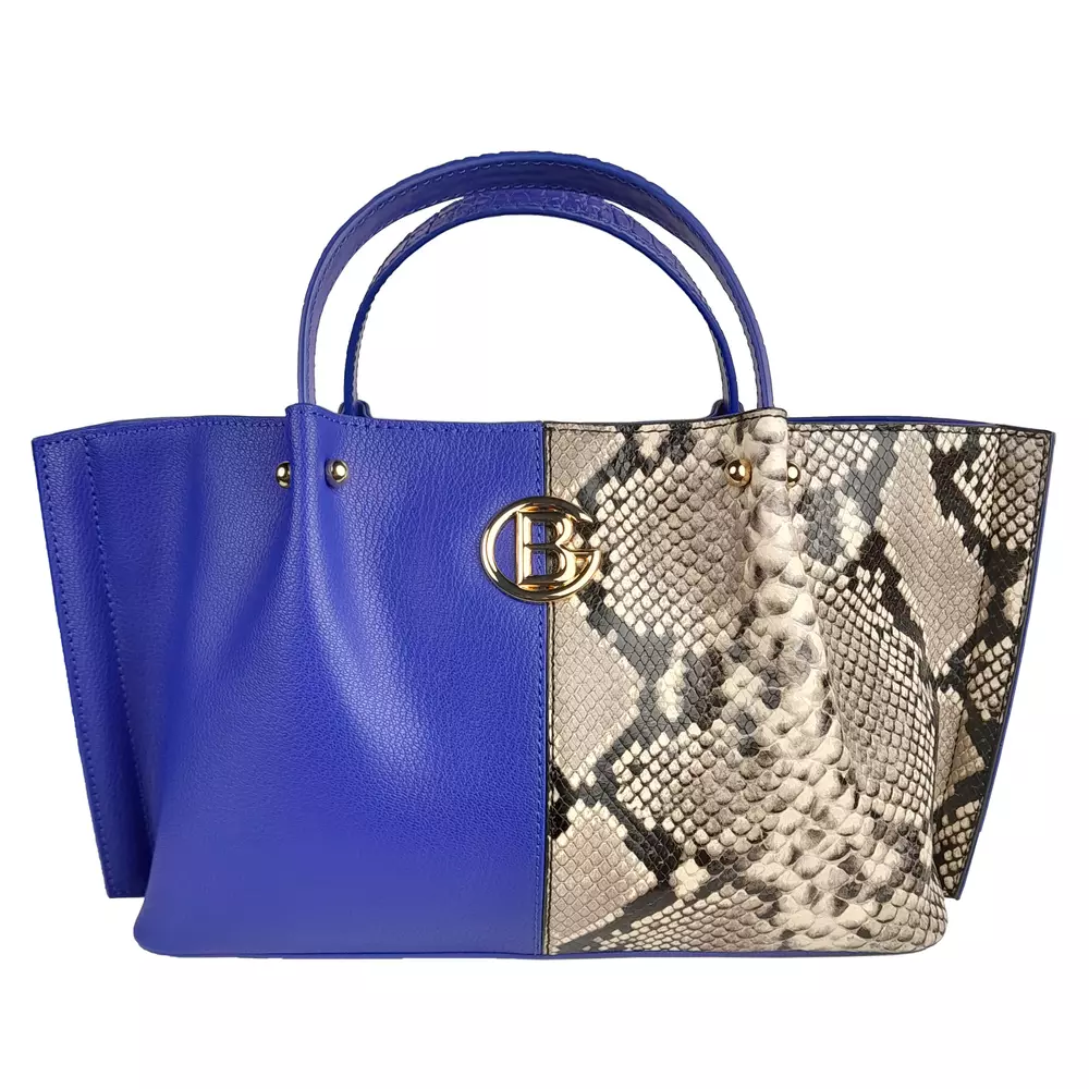 Baldinini Trend Women's Chic Blue Calfskin Handbag with Python Print Detail