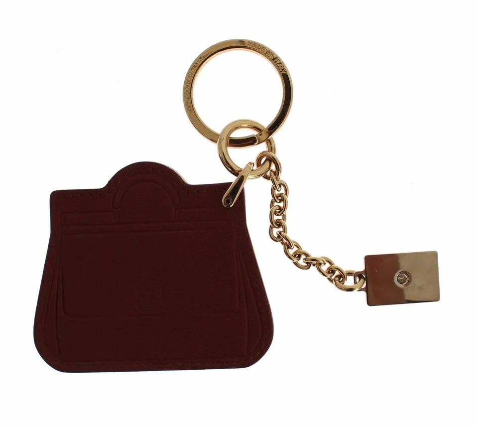 Dolce & Gabbana Men's Elegant Brown Leather Keychain with Gold Detailing