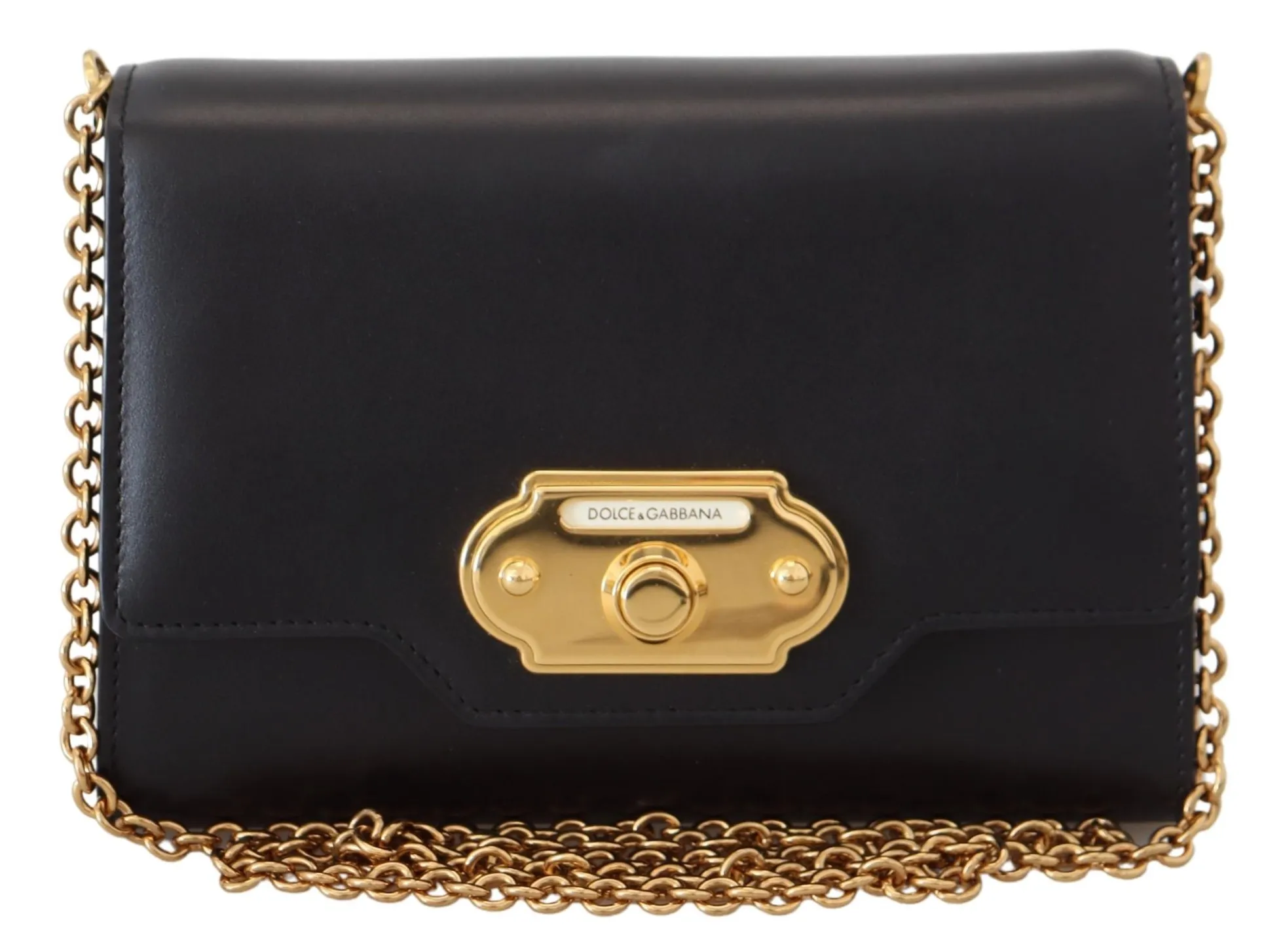 Dolce & Gabbana Women's Chic Black Leather Shoulder Bag with Gold Detailing