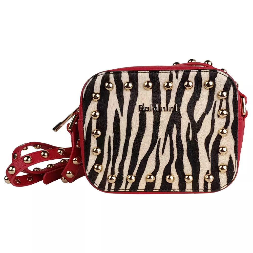 Baldinini Trend Women's Studded Zebra Mini Shoulder Bag in Red Calfskin