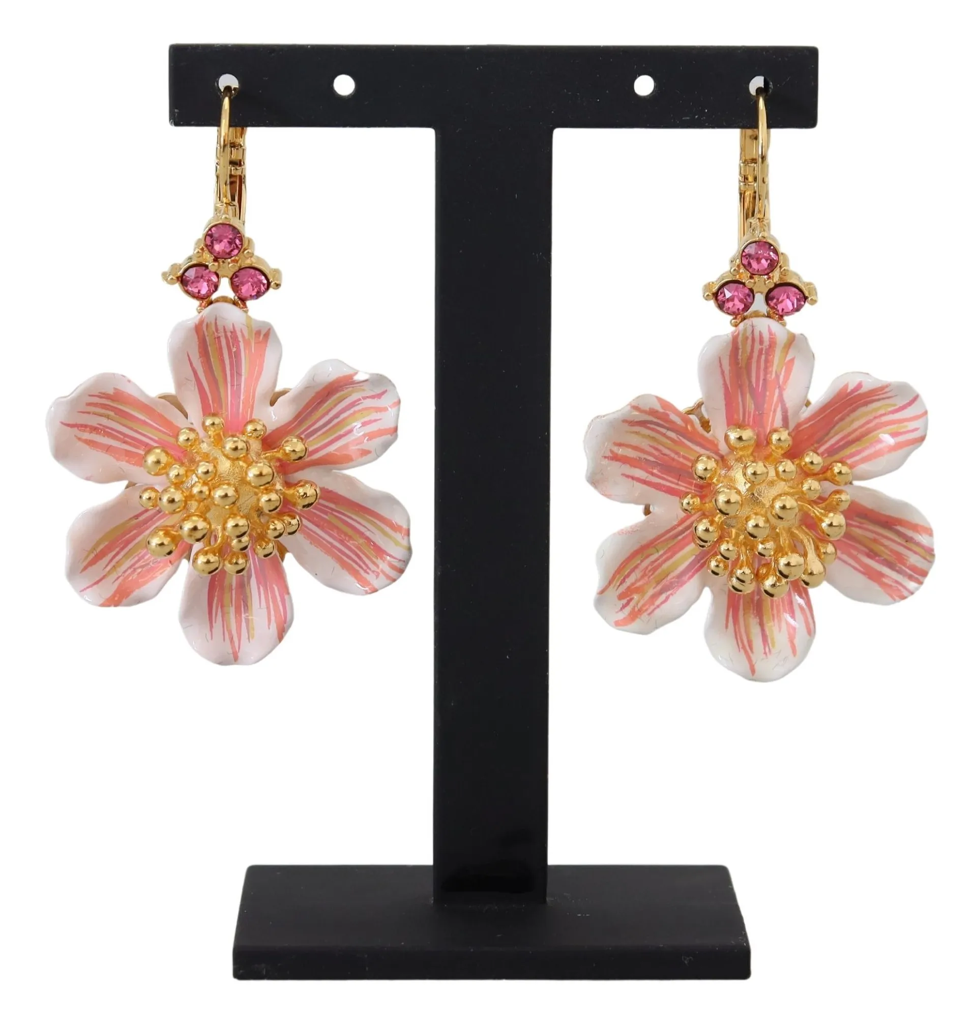 Dolce & Gabbana Women's Elegant Gold & Pink Floral Dangling Earrings