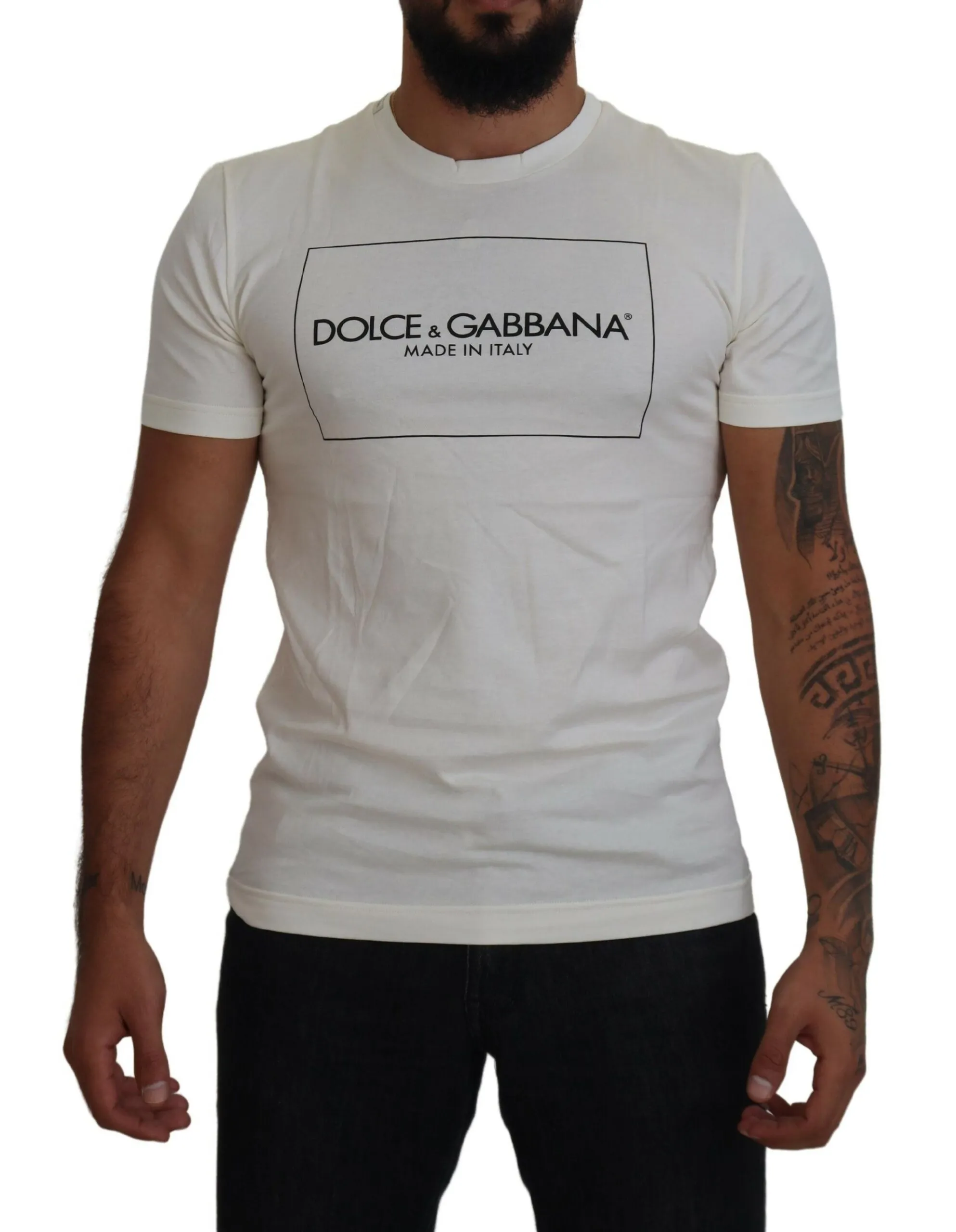 Dolce & Gabbana Men's Elegant Off-White Crew Neck Tee