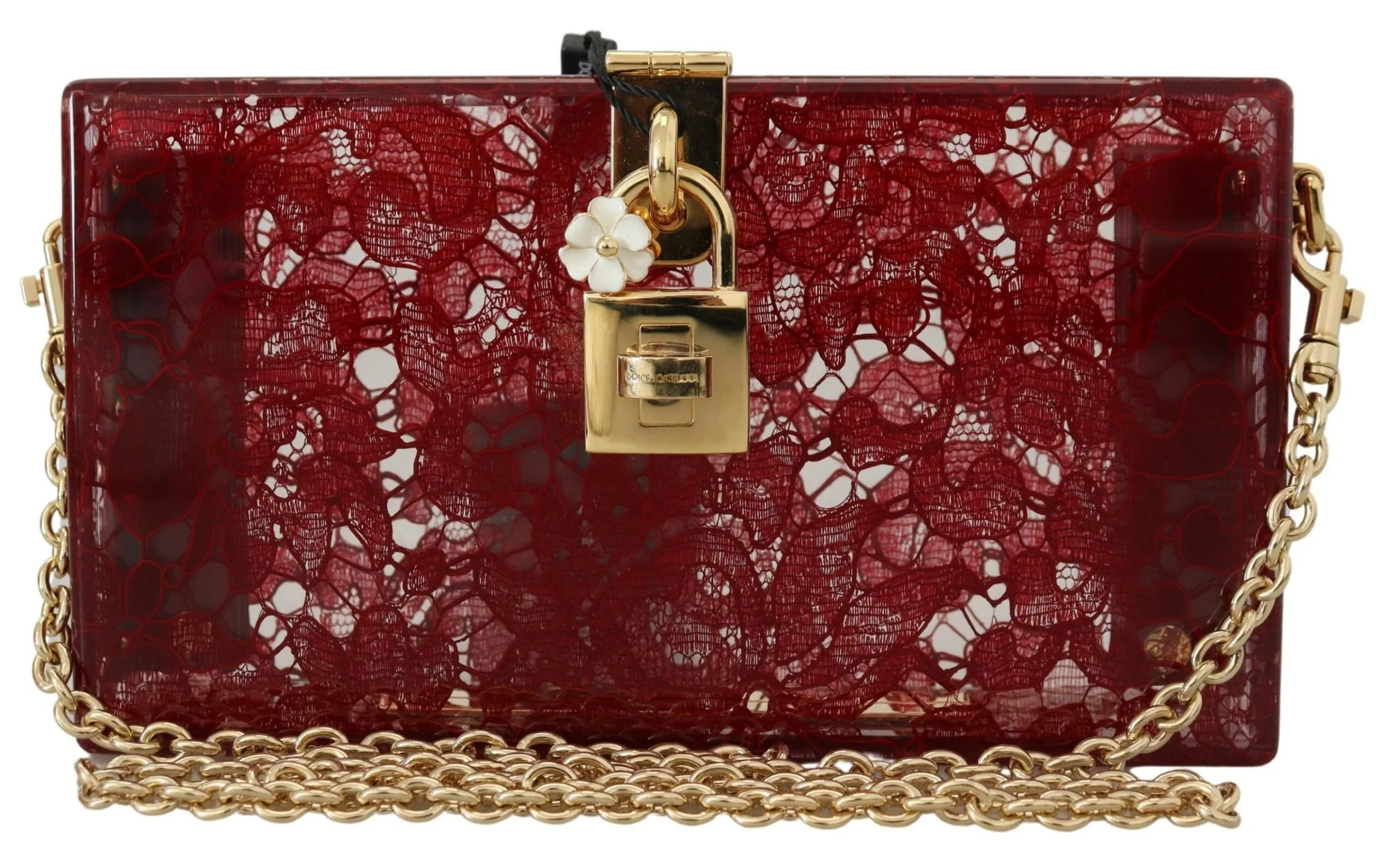 Dolce & Gabbana Women's Elegant Dark Red Box Clutch with Gold Detailing