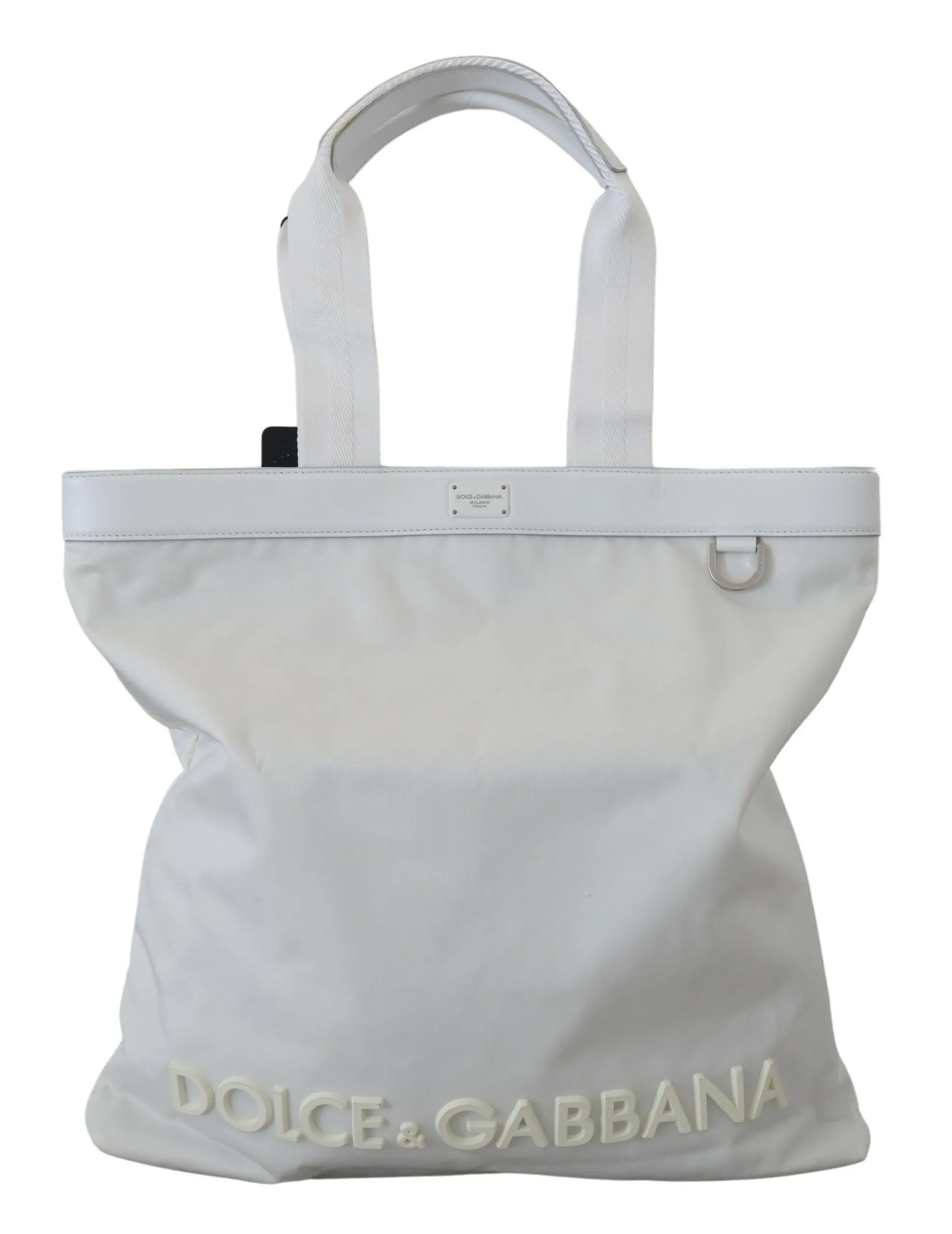 Dolce & Gabbana Women's Elegant White Nylon Tote Bag with Leather Accents