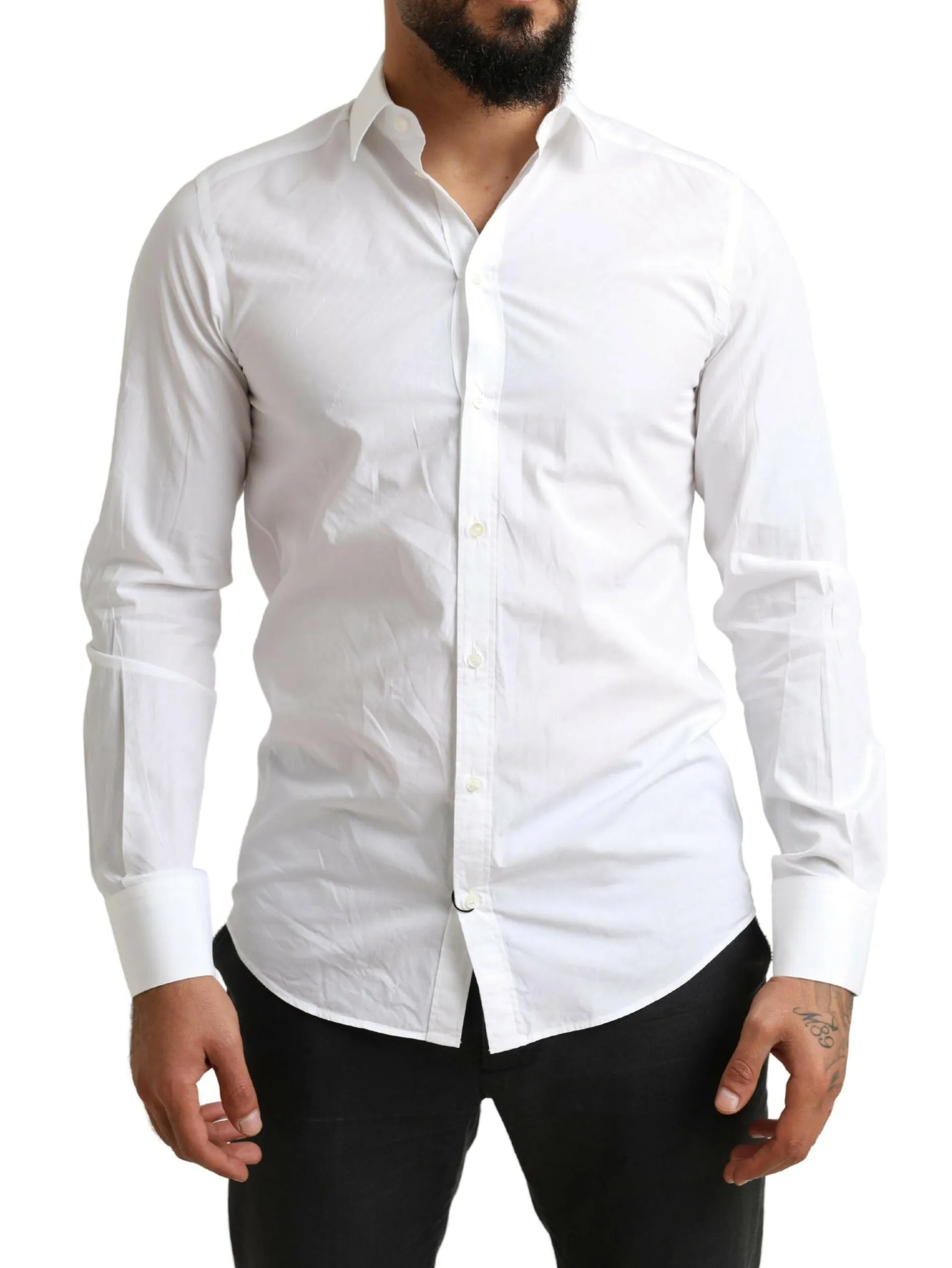 Dolce & Gabbana Men's Elegant White Cotton Martini Dress Shirt