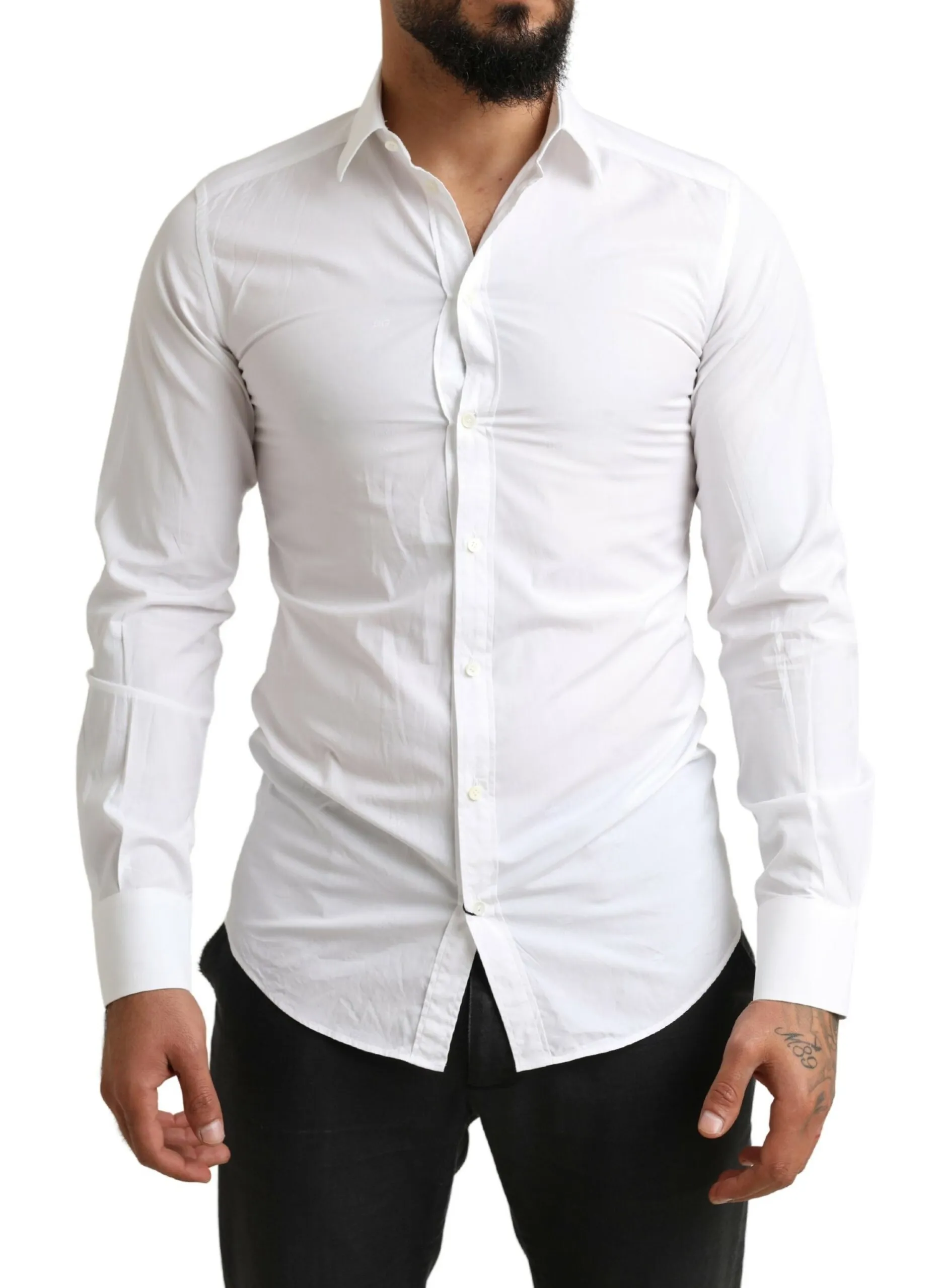 Dolce & Gabbana Men's Elegant Slim Fit White Cotton Dress Shirt