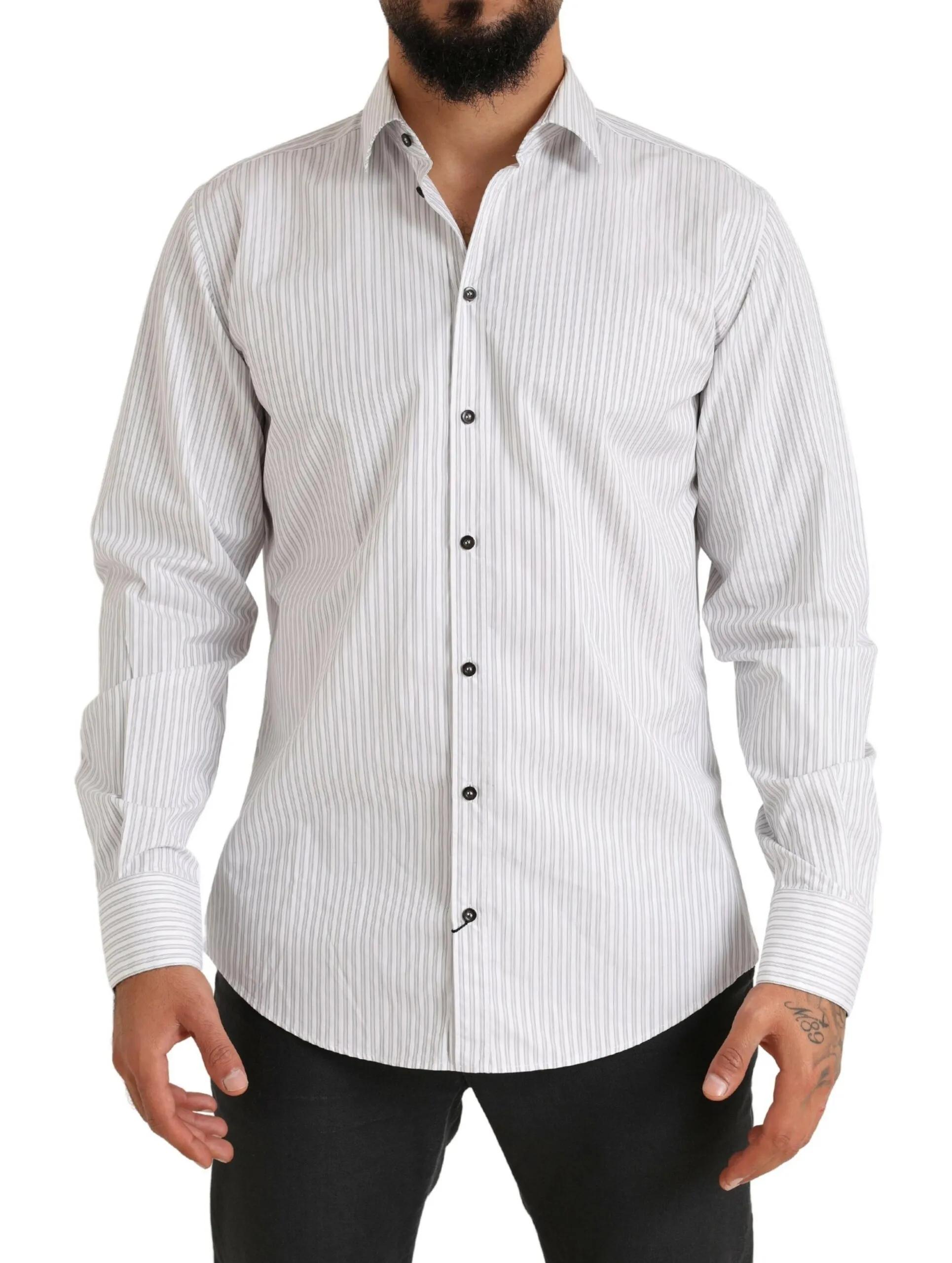 Dolce & Gabbana Men's Elegant White Striped Cotton Dress Shirt