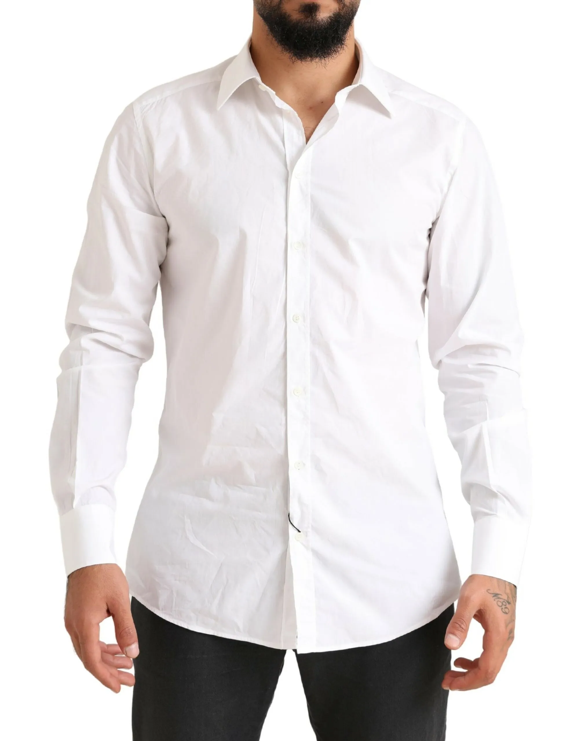 Dolce & Gabbana Men's Opulent White Cotton Dress Shirt