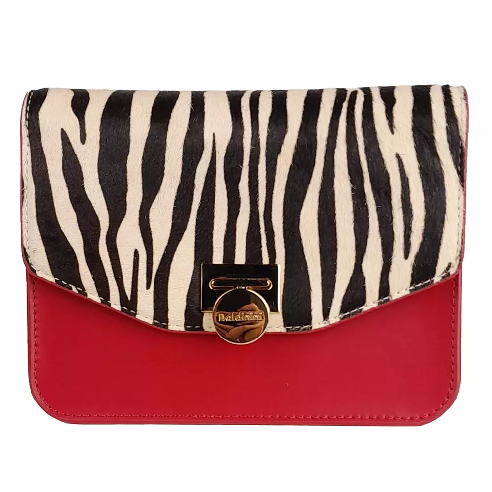 Baldinini Trend Women's Chic Red Calfskin & Zebra Print Crossbody Bag