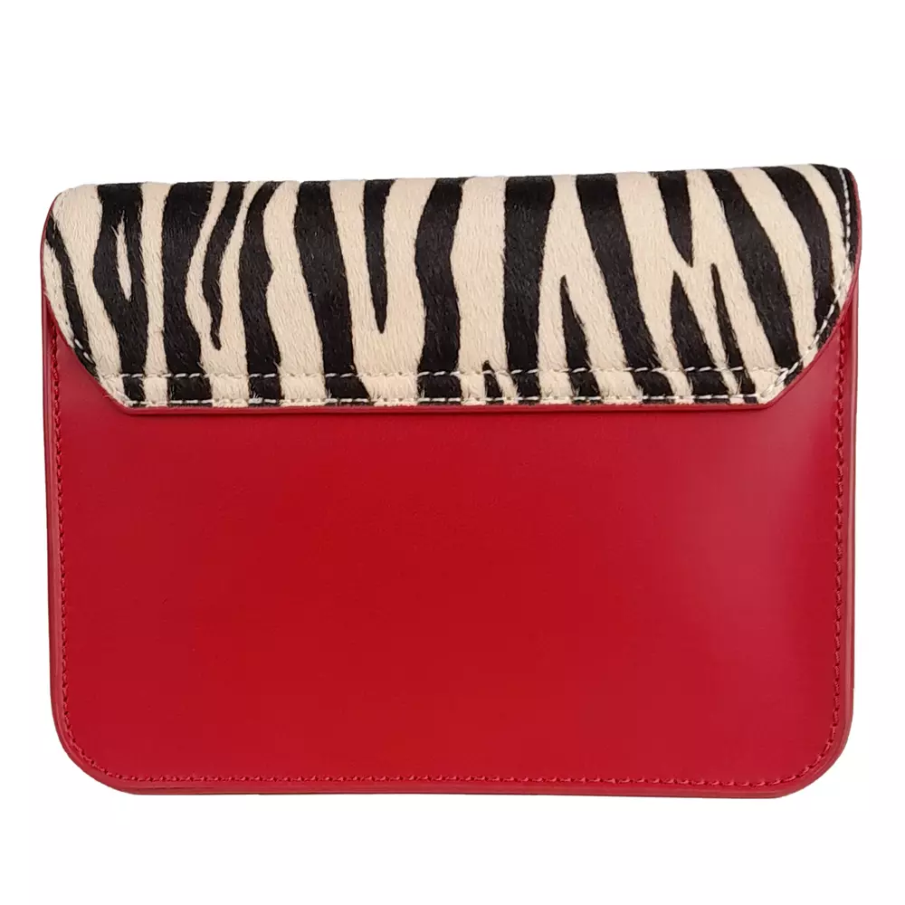 Baldinini Trend Women's Chic Red Calfskin & Zebra Print Crossbody Bag