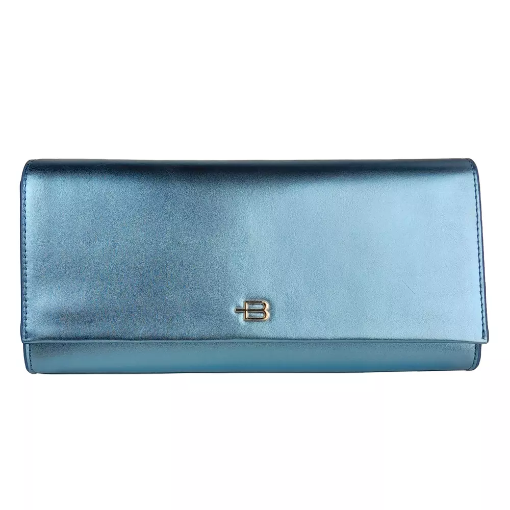 Elegant Metallic Light Blue Clutch