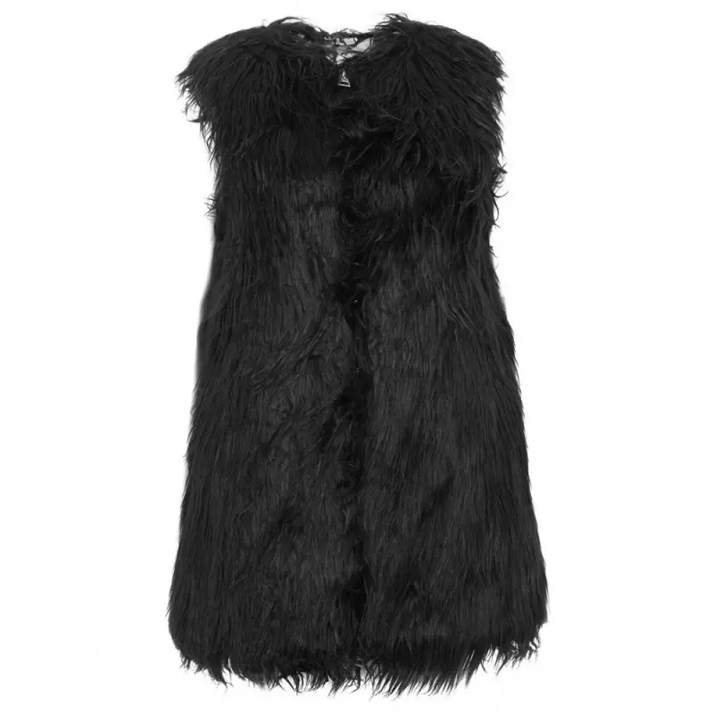 Gaelle Women's Chic Faux Fur Zip Vest In Elegant Black