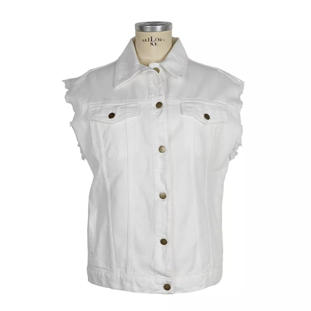 Comme Des Fuckdown Women's White Cotton Fringe Denim Vest