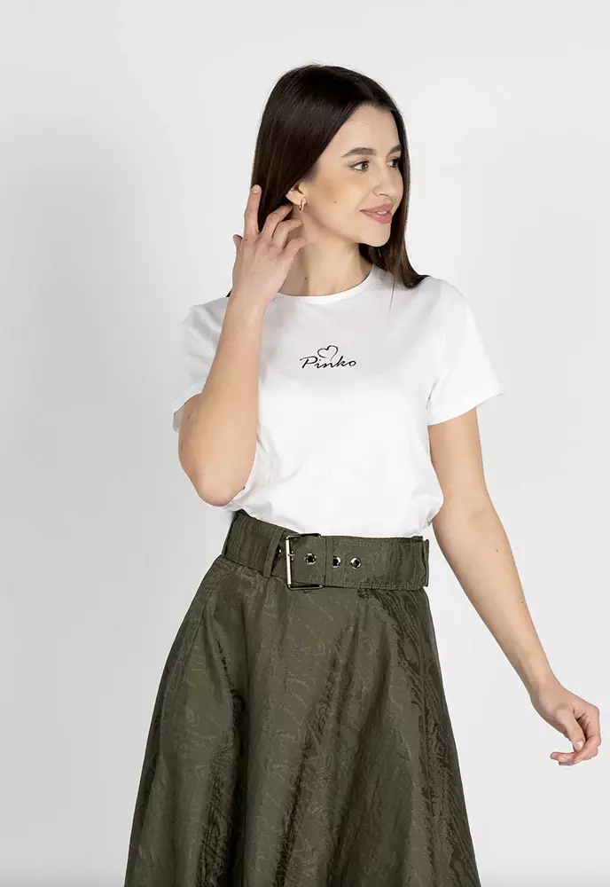 PINKO Women's Chic White Cotton Tee with Front Print