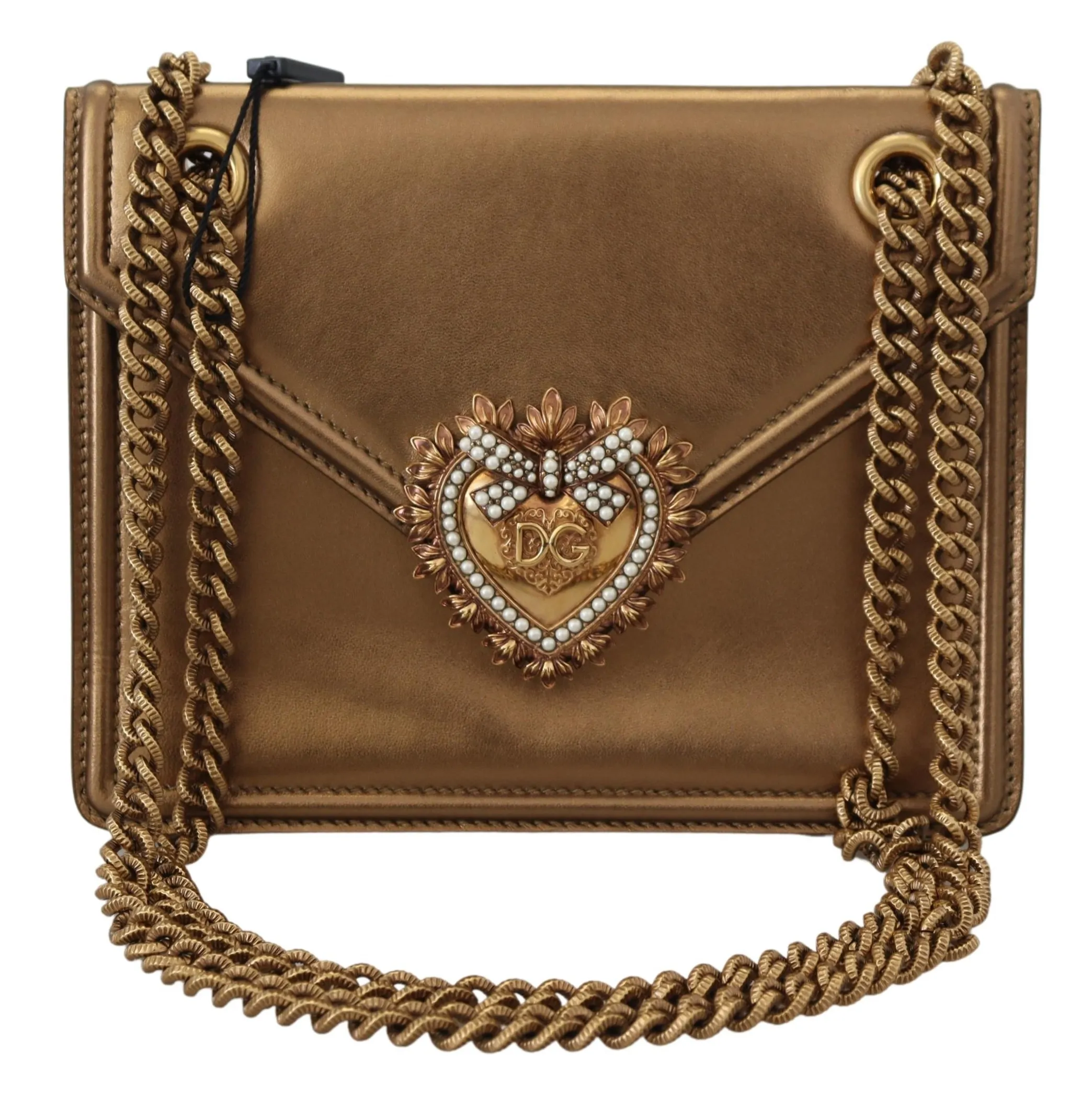 Dolce & Gabbana Women's Elegant Bronze Leather Shoulder Bag with Chain Strap