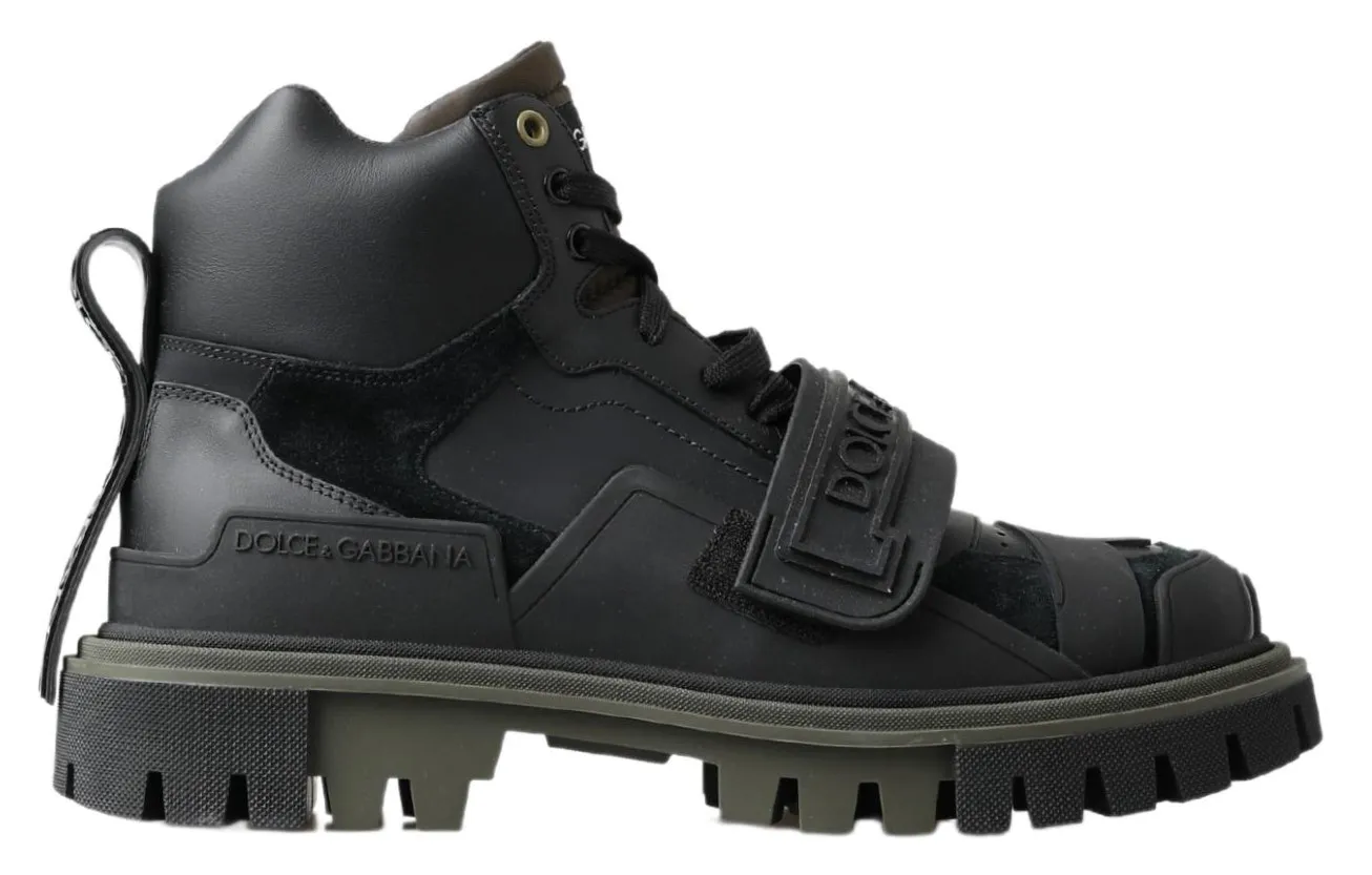 Dolce & Gabbana Men's Elegant Combat Boots in Black and Military Green