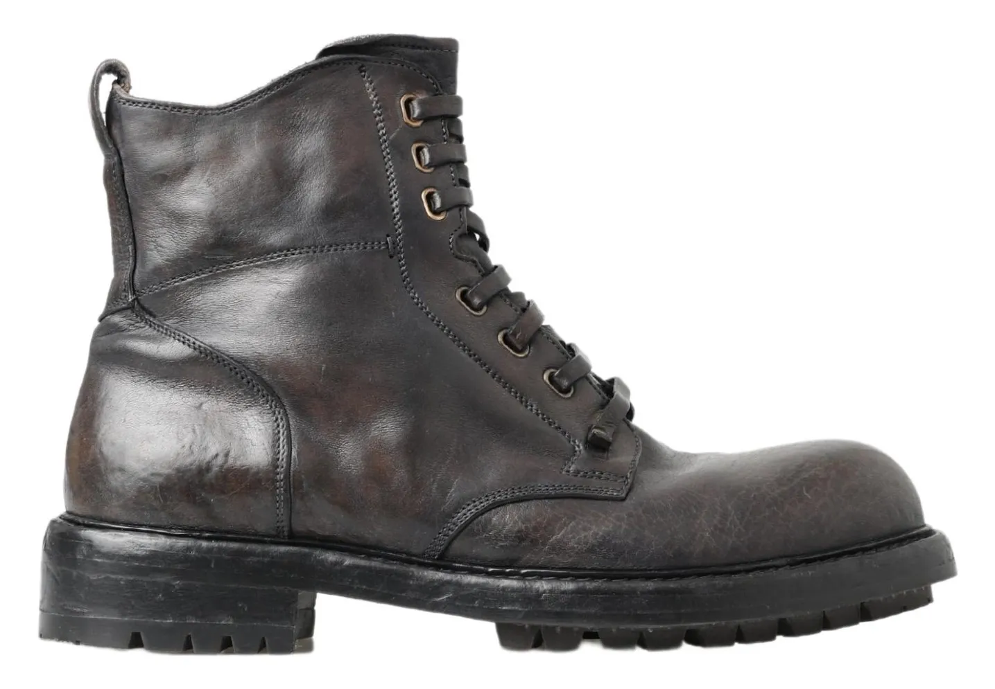 Dolce & Gabbana Men's Italian Leather Combat Boots in Rich Brown
