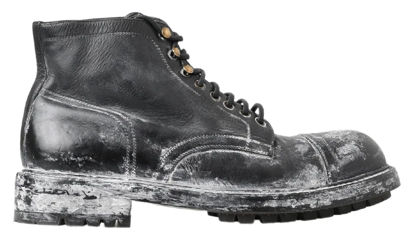 Dolce & Gabbana Men's Elegant Leather Combat Boots in Black