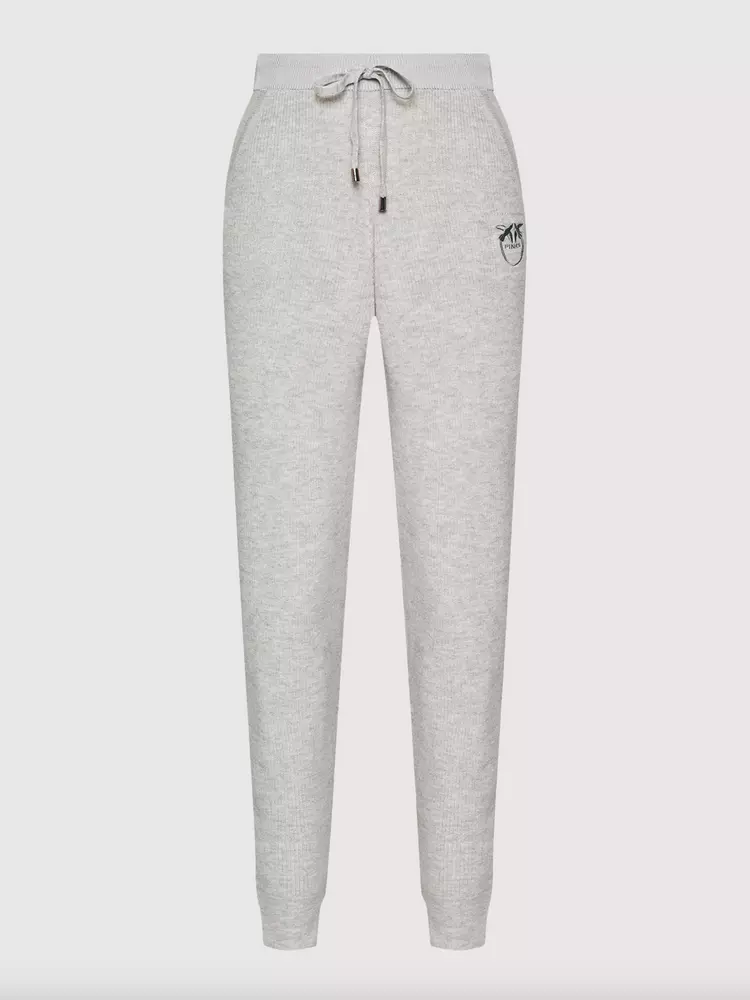 PINKO Women's Chic Gray Ribbed Wool-Cashmere Blend Pants