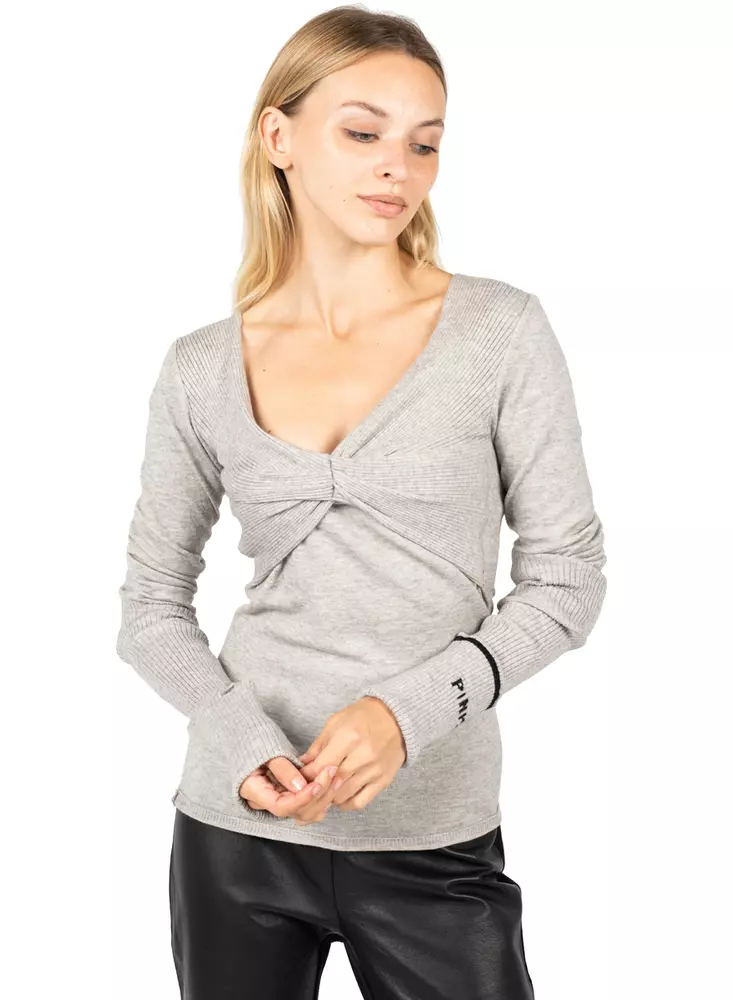 PINKO Women's Elegant V-neck Crossover Sweater in Gray