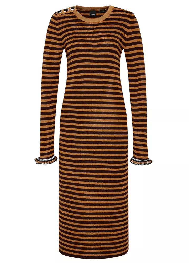 PINKO Women's Chic Jewel Shoulder Striped Midi Dress