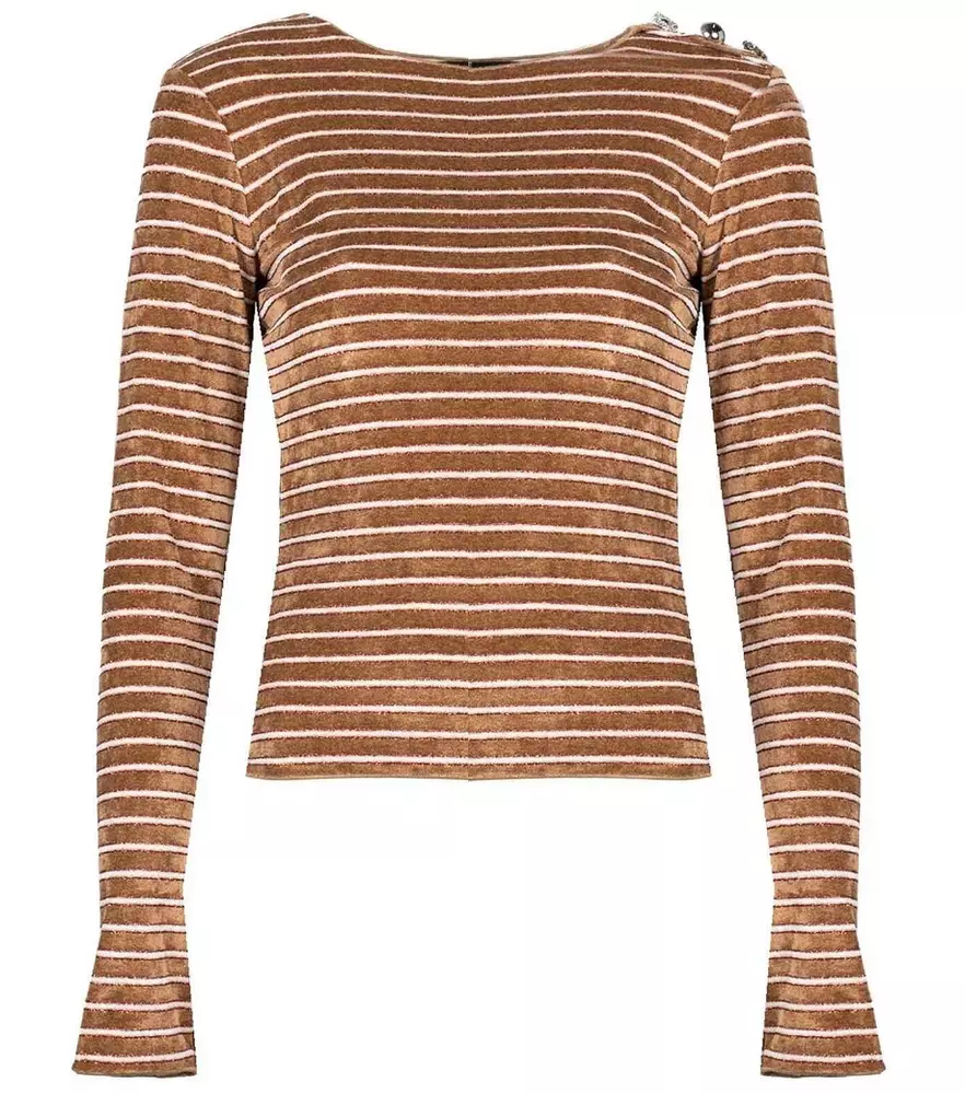 PINKO Women's Elegant Striped Jersey Sweater with Button Details