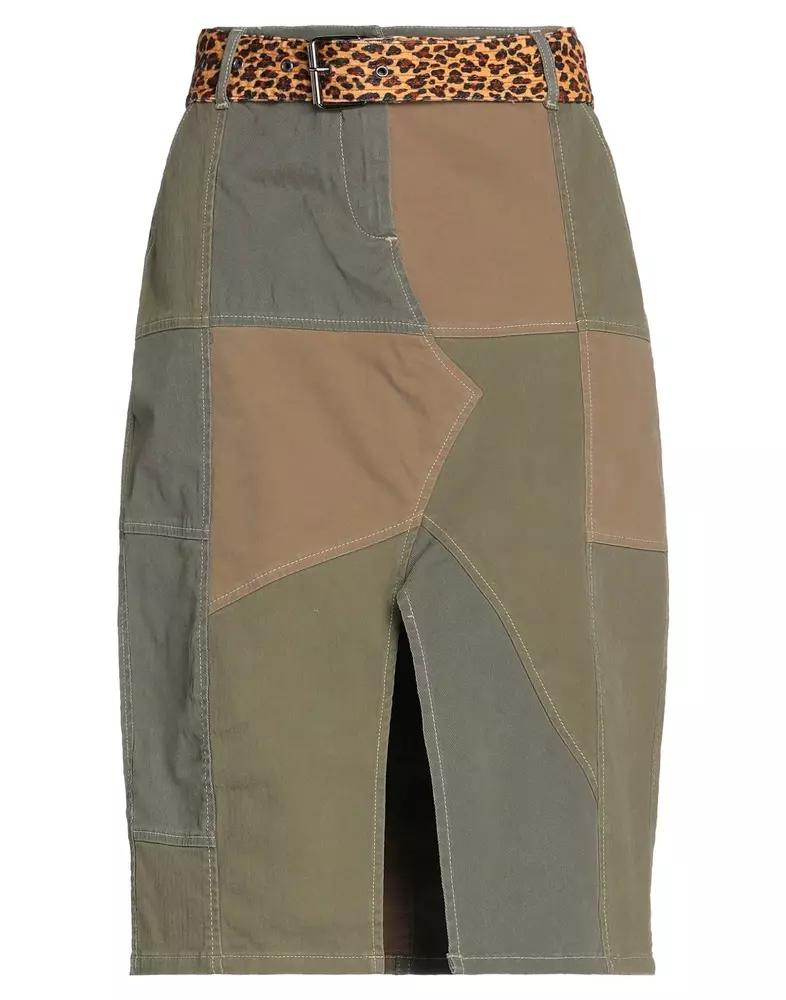 PINKO Women's Chic Military Green Midi Skirt with Leopard Belt