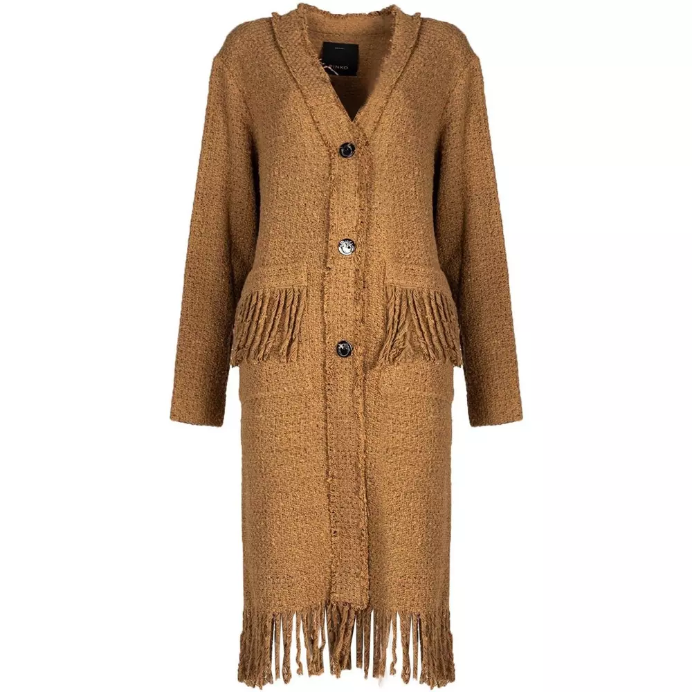 PINKO Women's Chic Cotton Tweed Fringe Coat