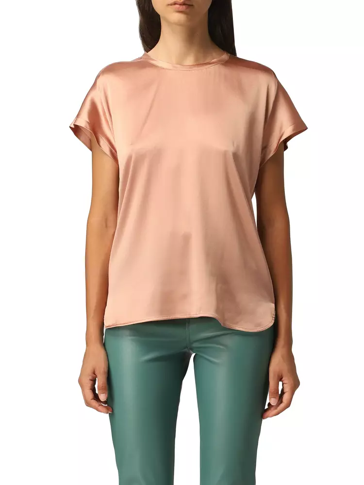 PINKO Women's Elegant Short Sleeve Stretch Silk Blouse