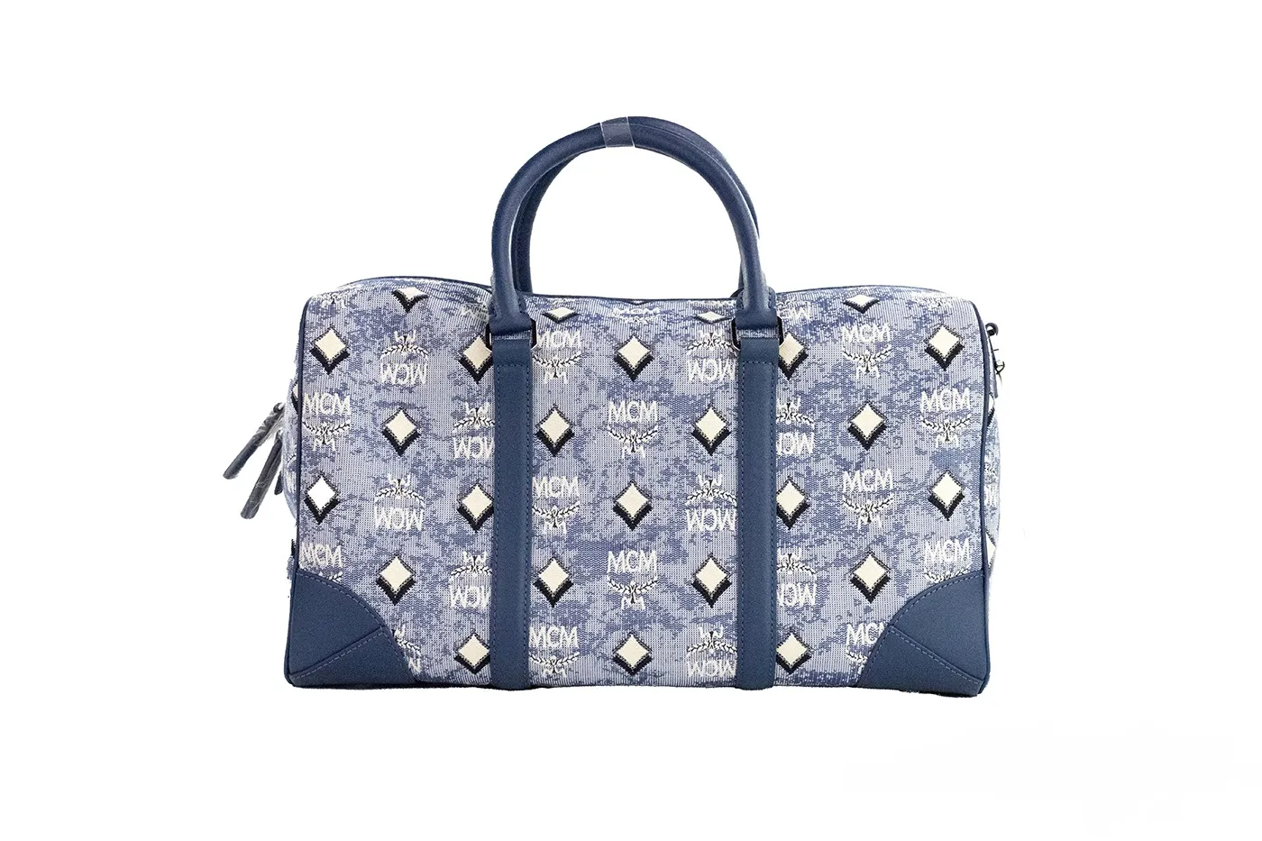 MCM Women's Boston Medium Blue Vintage Denim Fabric Duffle Bag Crossbody Bag Purse