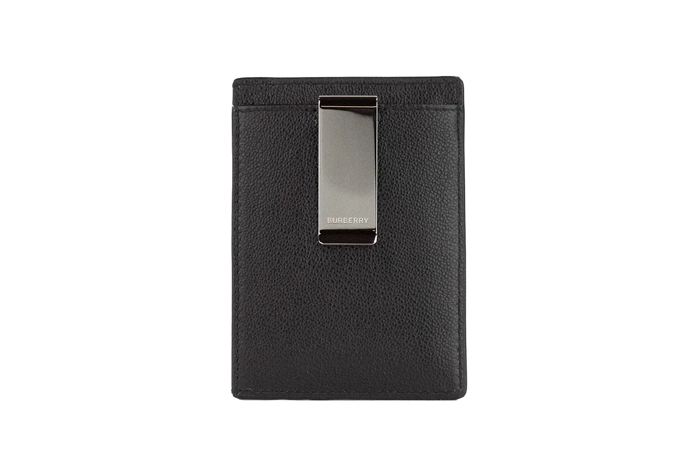 Burberry Men's Chase Black Branded Embossed Logo Leather Money Clip Card Case Wallet