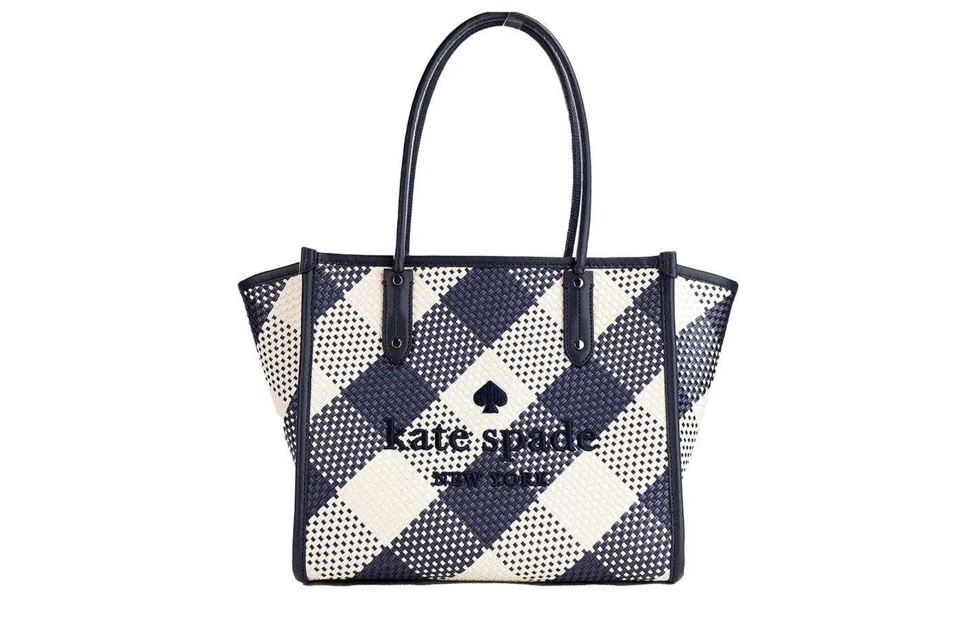 Kate Spade Women's Ella Gingham Blazer Blue Oversized Woven Shoulder Tote Bag Purse