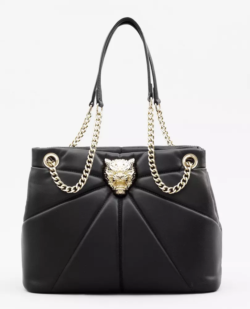 Plein Sport Women's Elegant Faux Leather Tote with Gold Chain Accent
