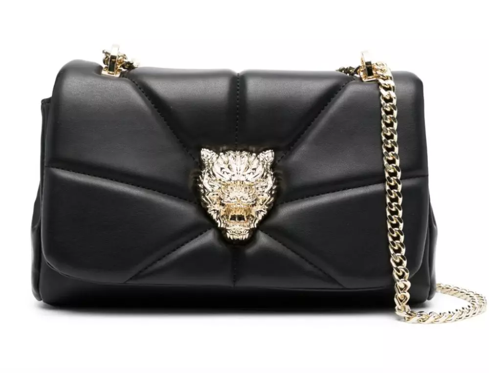 Plein Sport Women's Elegant Black Crossbody with Gold Chain Accent