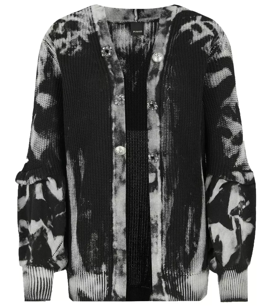 PINKO Women's Chic Ribbed Cotton Cardigan with Jewel Buttons
