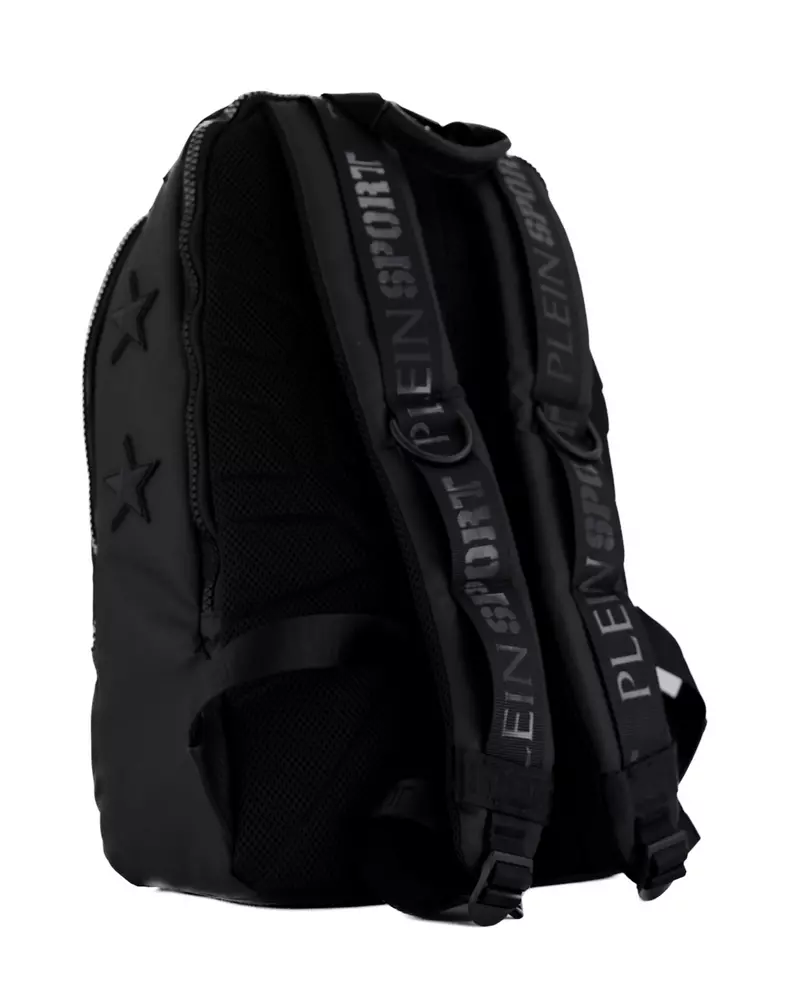 Plein Sport Men's Sleek Black Nylon Backpack with Star Detailing
